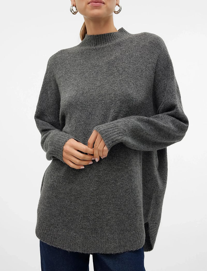 Vero Moda - VMPLAZA LS HIGHNCK LONG PULLOVER GA NOOS - pullover - medium grey melange - 3