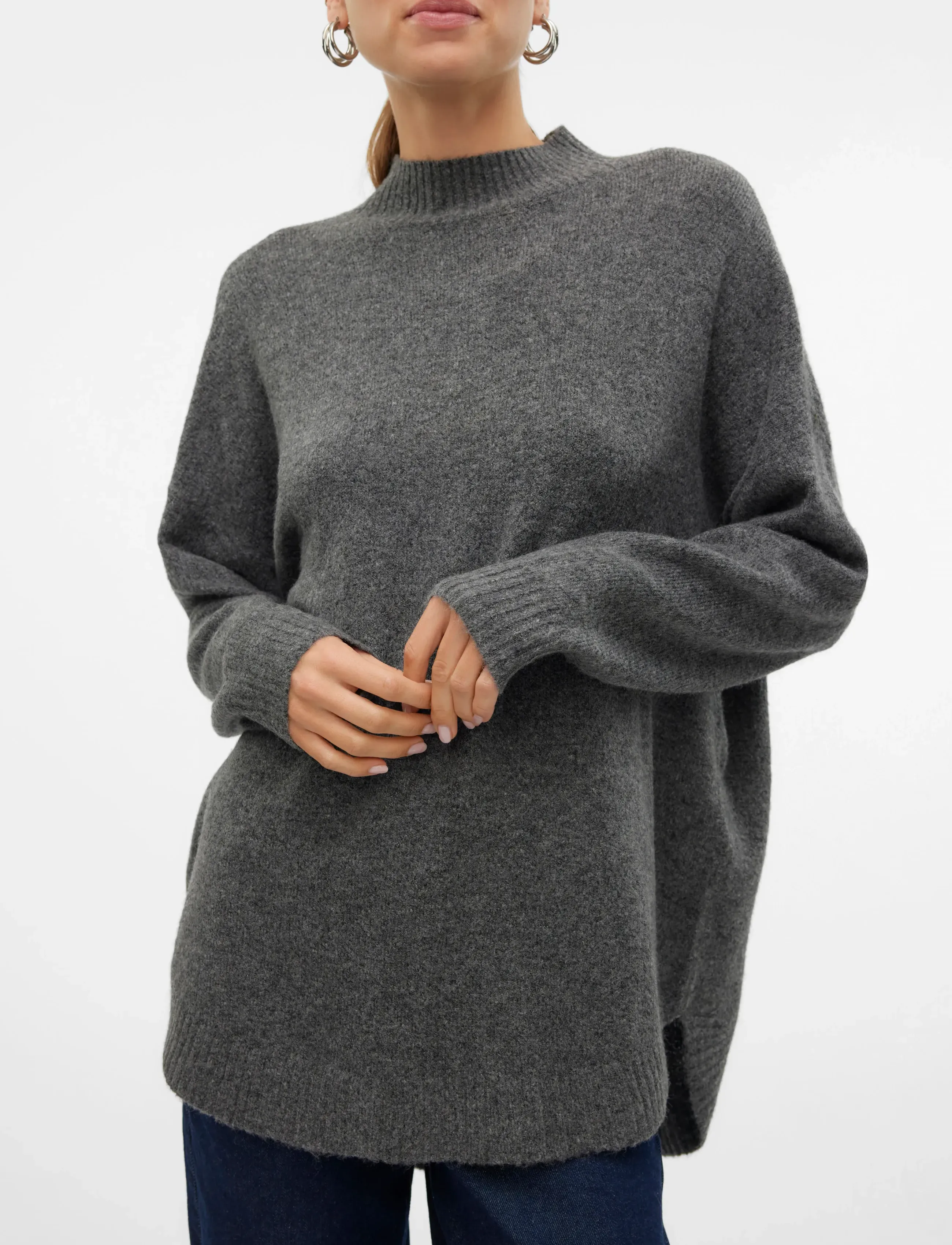 Vero Moda - VMPLAZA LS HIGHNCK LONG PULLOVER GA NOOS - stickade tröjor - medium grey melange - 3