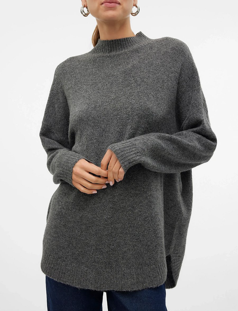 Vero Moda - VMPLAZA LS HIGHNCK LONG PULLOVER GA NOOS - pullover - medium grey melange - 3