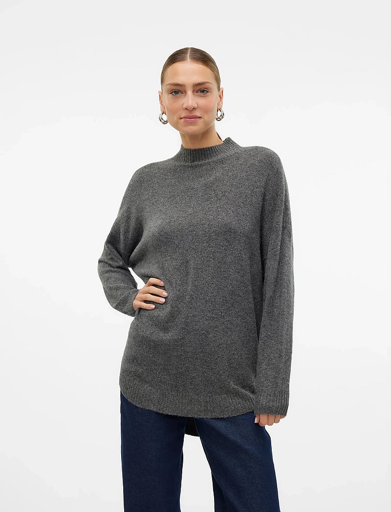 Vero Moda - VMPLAZA LS HIGHNCK LONG PULLOVER GA NOOS - pullover - medium grey melange - 5