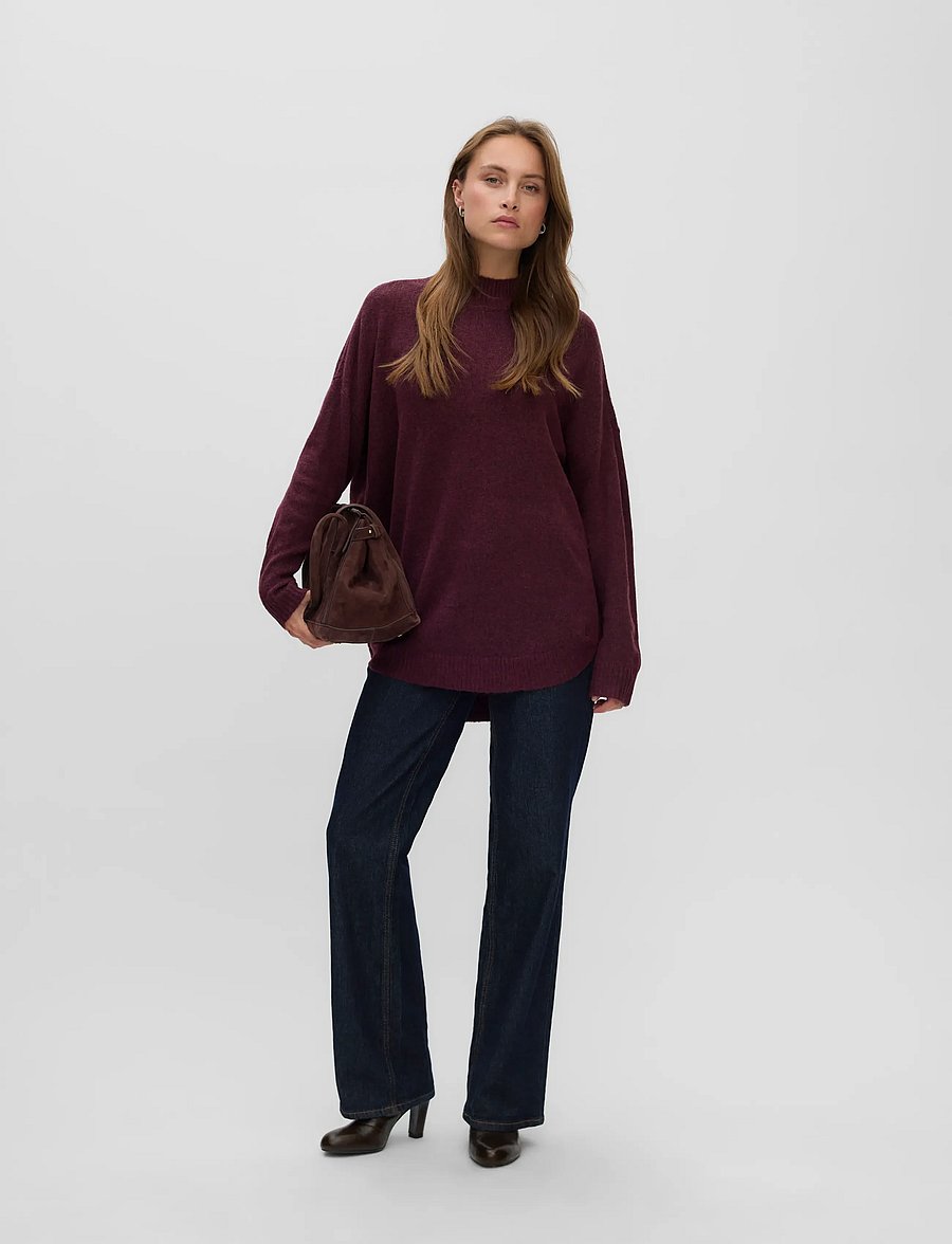 Vero Moda - VMPLAZA LS HIGHNCK LONG PULLOVER GA NOOS - striktrøjer - winetasting - 0