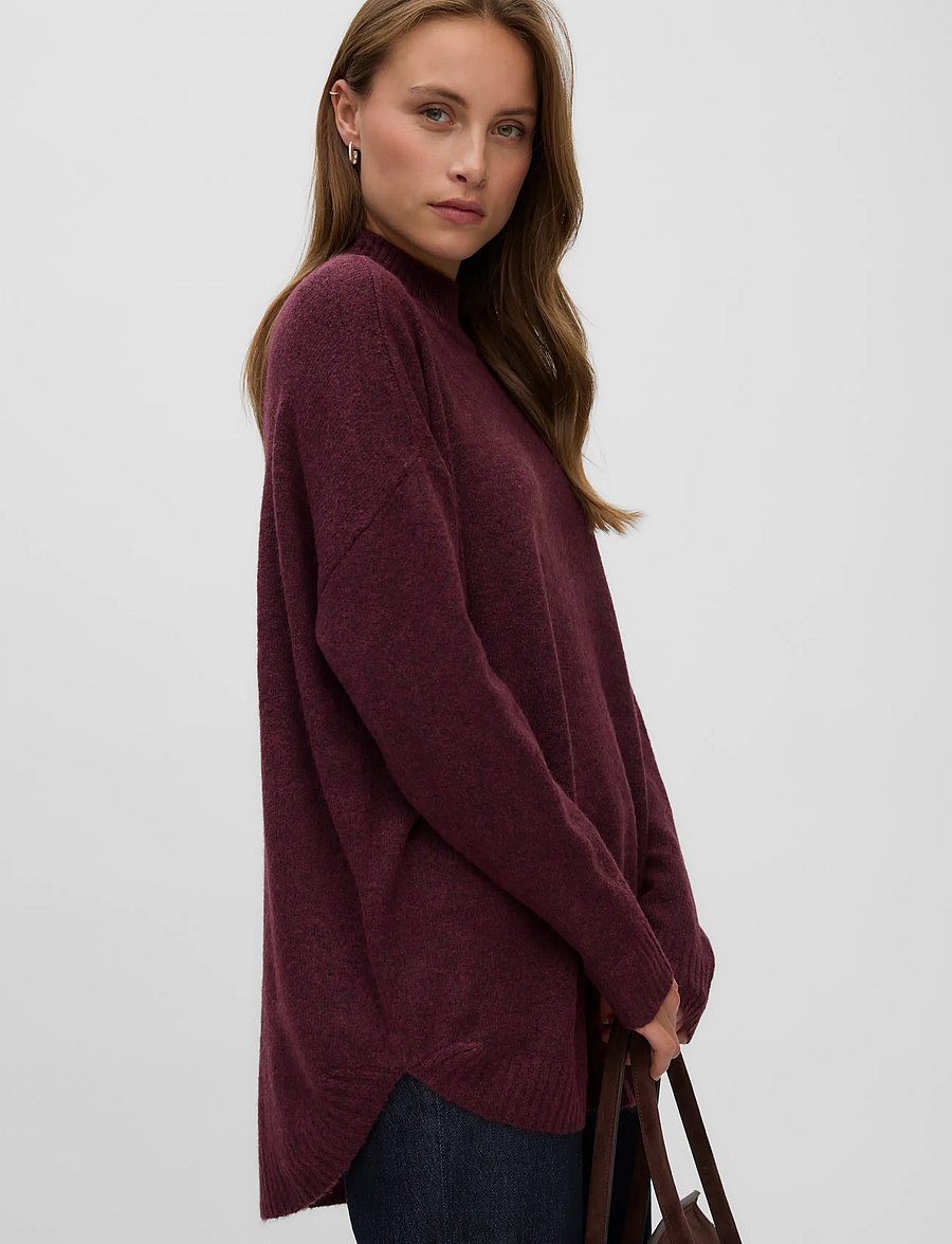 Vero Moda - VMPLAZA LS HIGHNCK LONG PULLOVER GA NOOS - striktrøjer - winetasting - 4