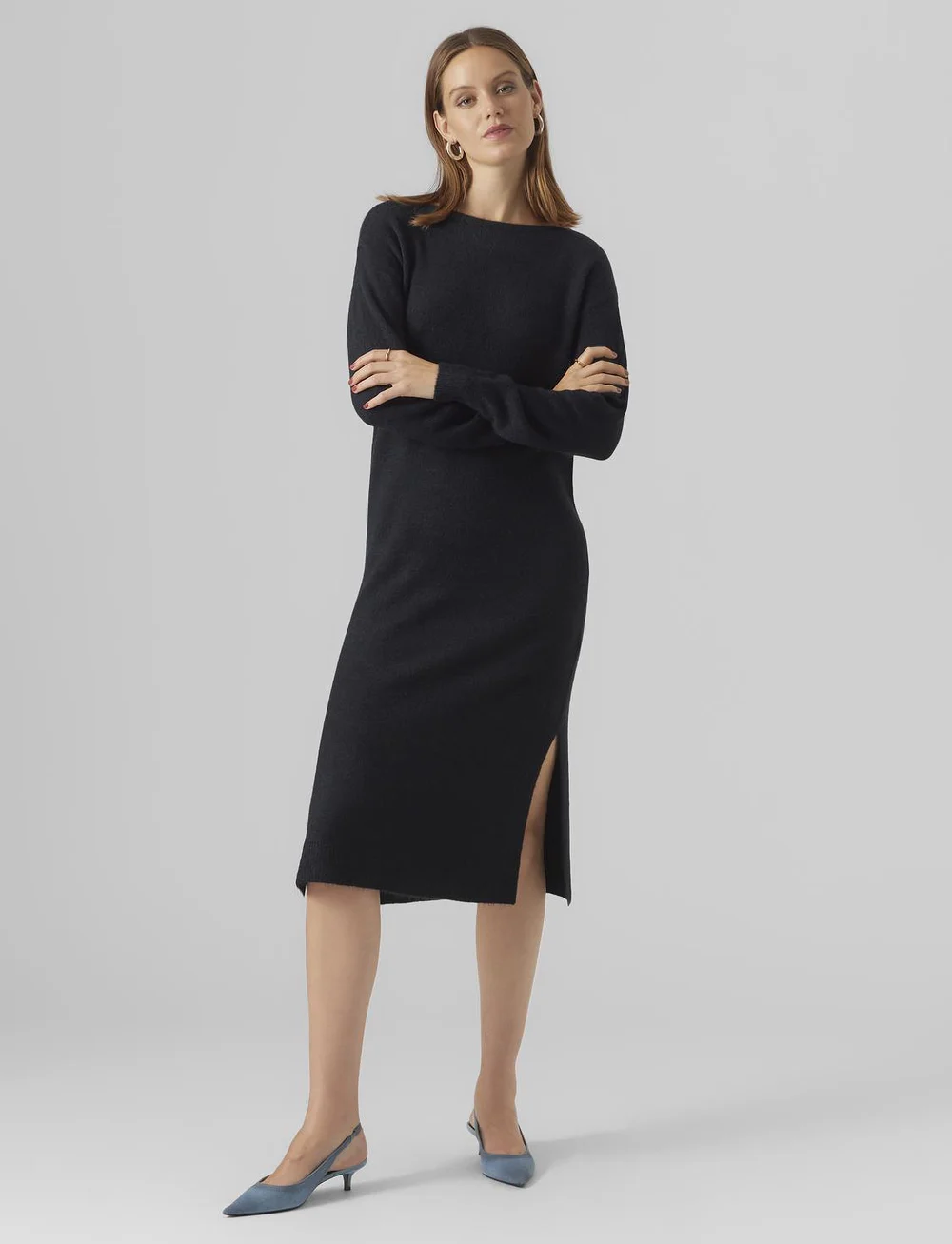 Vero Moda - VMLEFILE LS BOATNECK CALF DRESS NOOS - megztos suknelės - black - 0