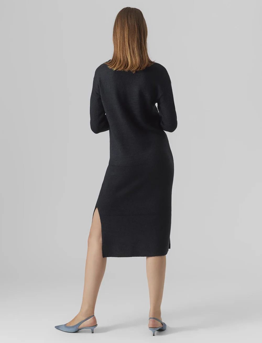Vero Moda - VMLEFILE LS BOATNECK CALF DRESS NOOS - megztos suknelės - black - 2