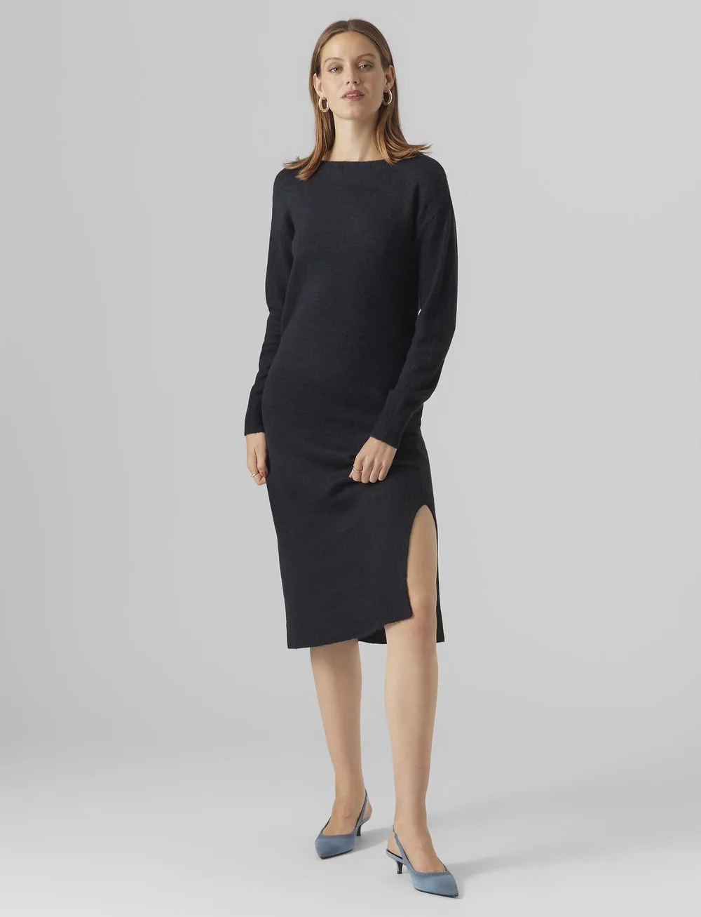 Vero Moda - VMLEFILE LS BOATNECK CALF DRESS NOOS - megztos suknelės - black - 4