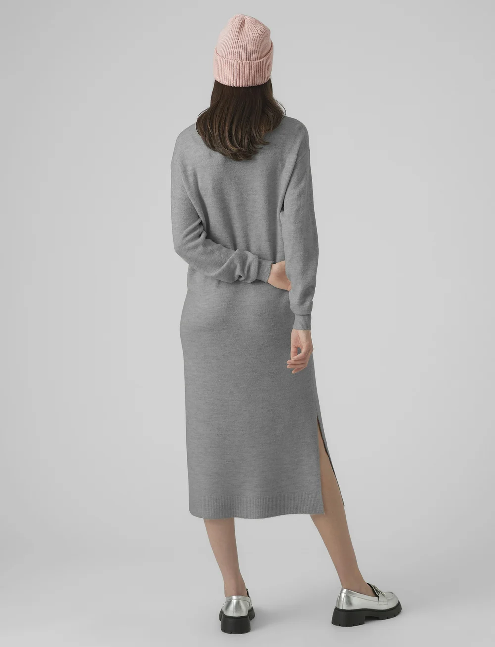 Vero Moda - VMLEFILE LS BOATNECK CALF DRESS NOOS - kootud kleidid - medium grey melange - 2