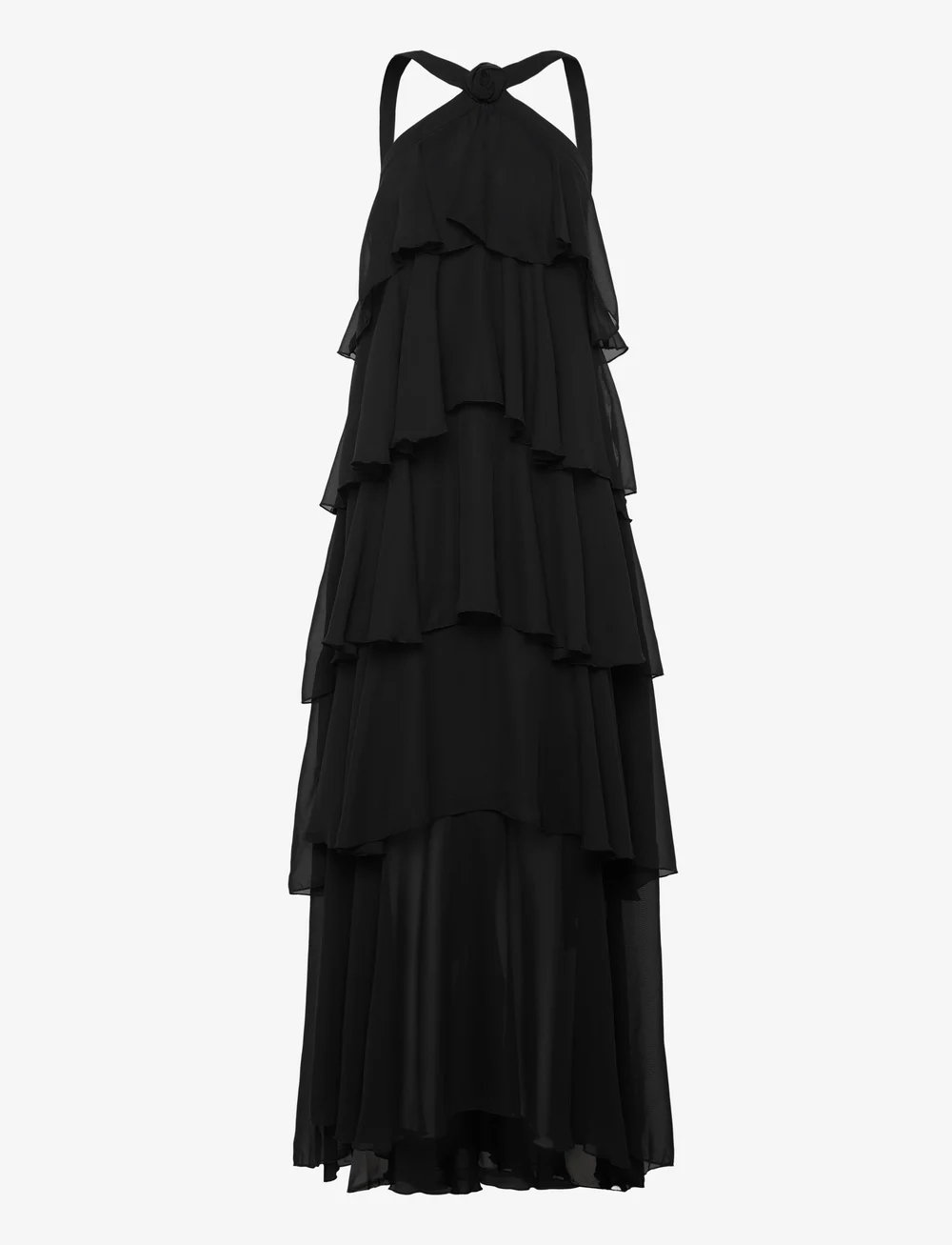 Black ruffle maxi dress cheap