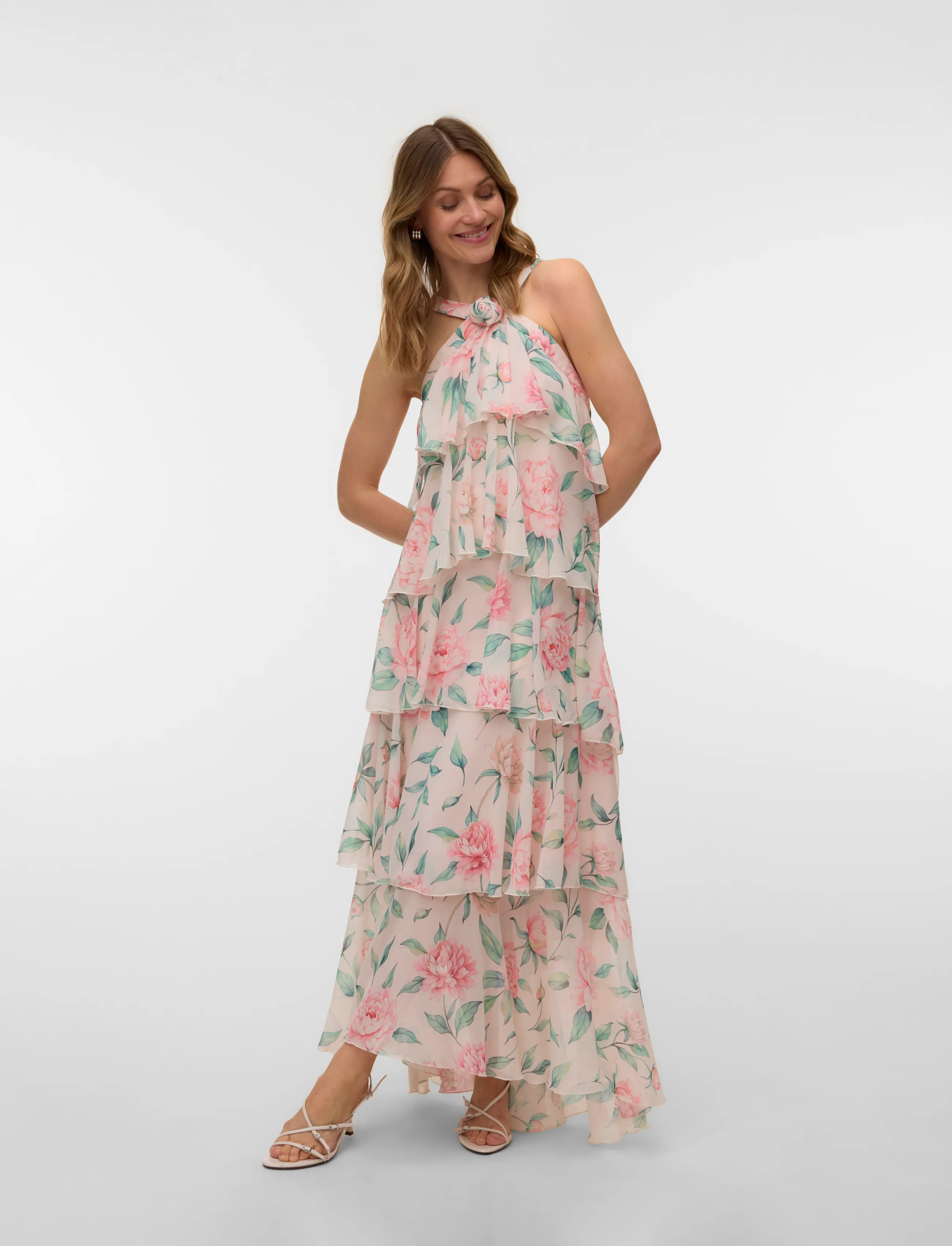 Vero Moda - VMFELICIA SL RUFFLE MAXI DRESS EXP - vakarinės suknelės - peony - 3