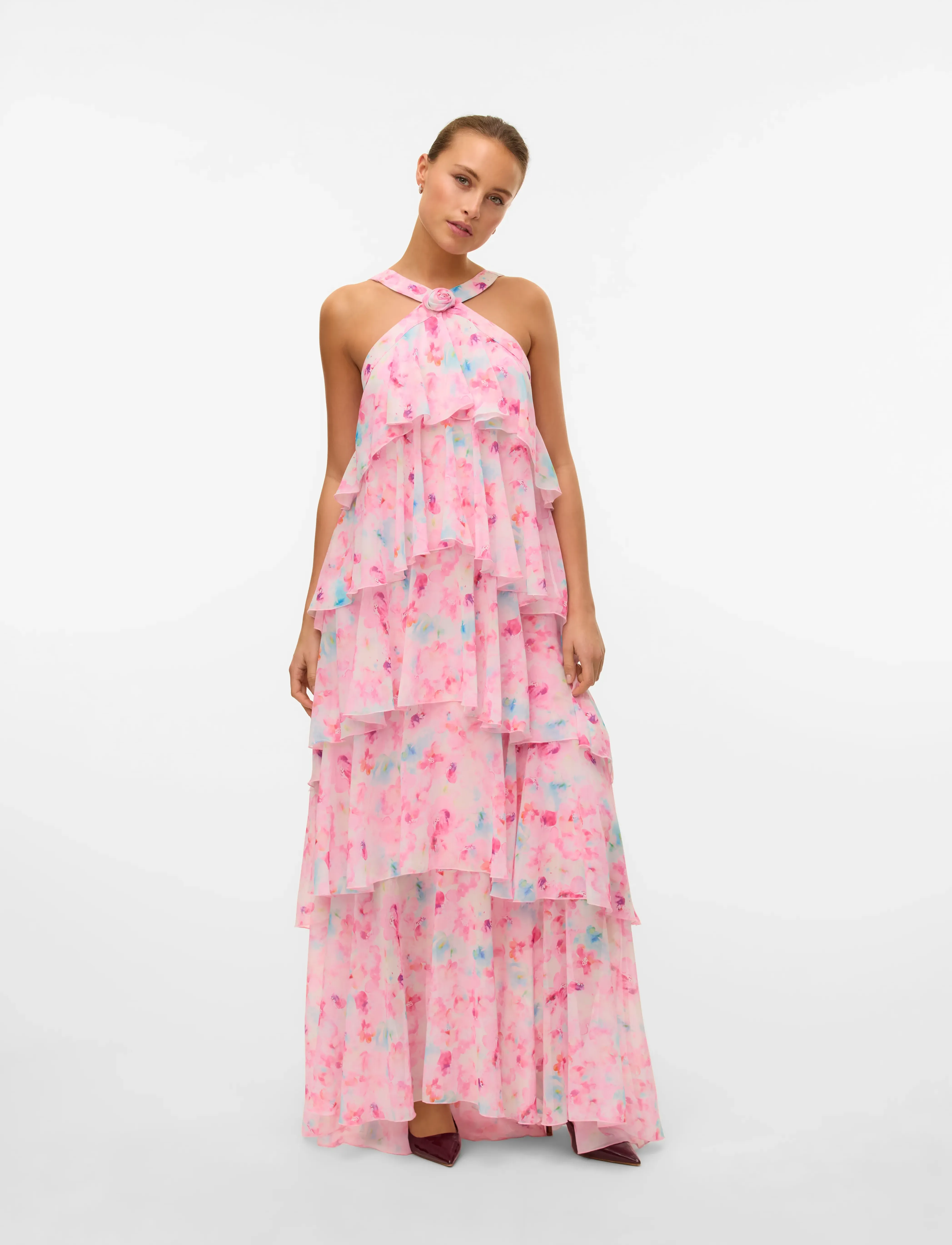 Vero Moda Vmfelicia Sl Ruffle Maxi Dress Exp, XL, Dresses, Rosa - Dress, Frauen