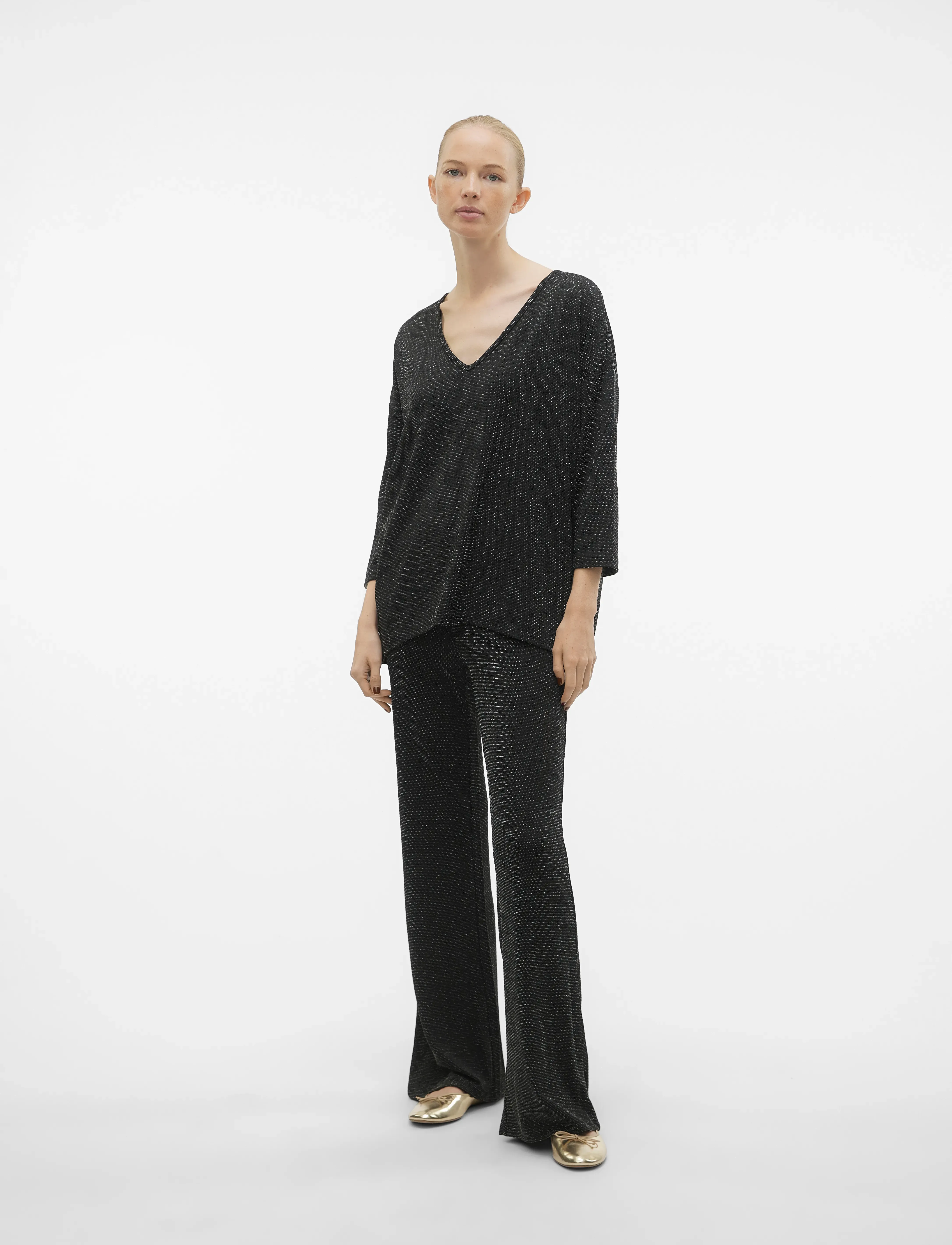 Vero Moda - VMKANVA 3/4 V-NECK TOP JRS - laveste priser - black - 4