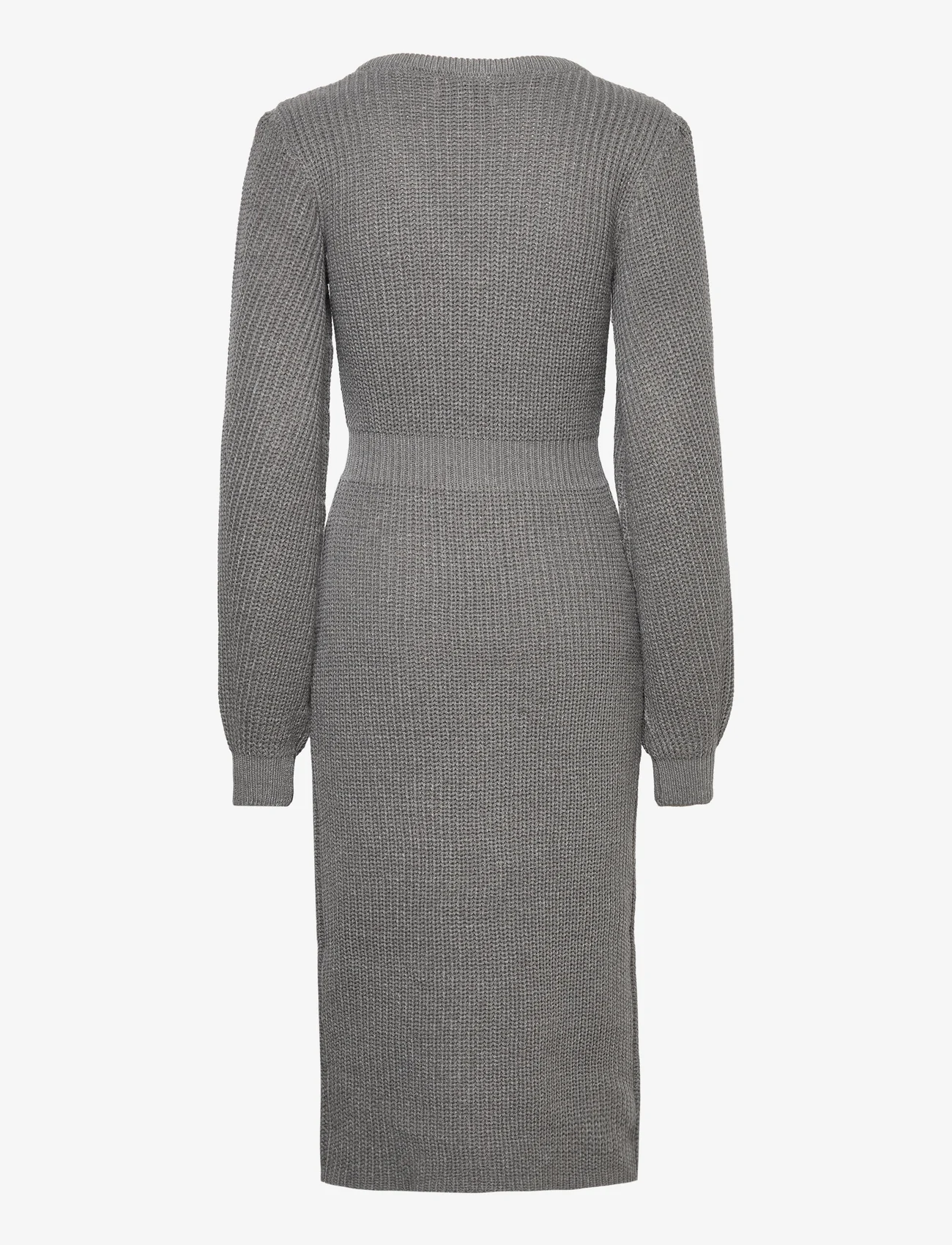 Vero Moda - VMGEORGINE LS V-NECK CALF KNIT DRESS VMA - stickade klänningar - medium grey melange - 1