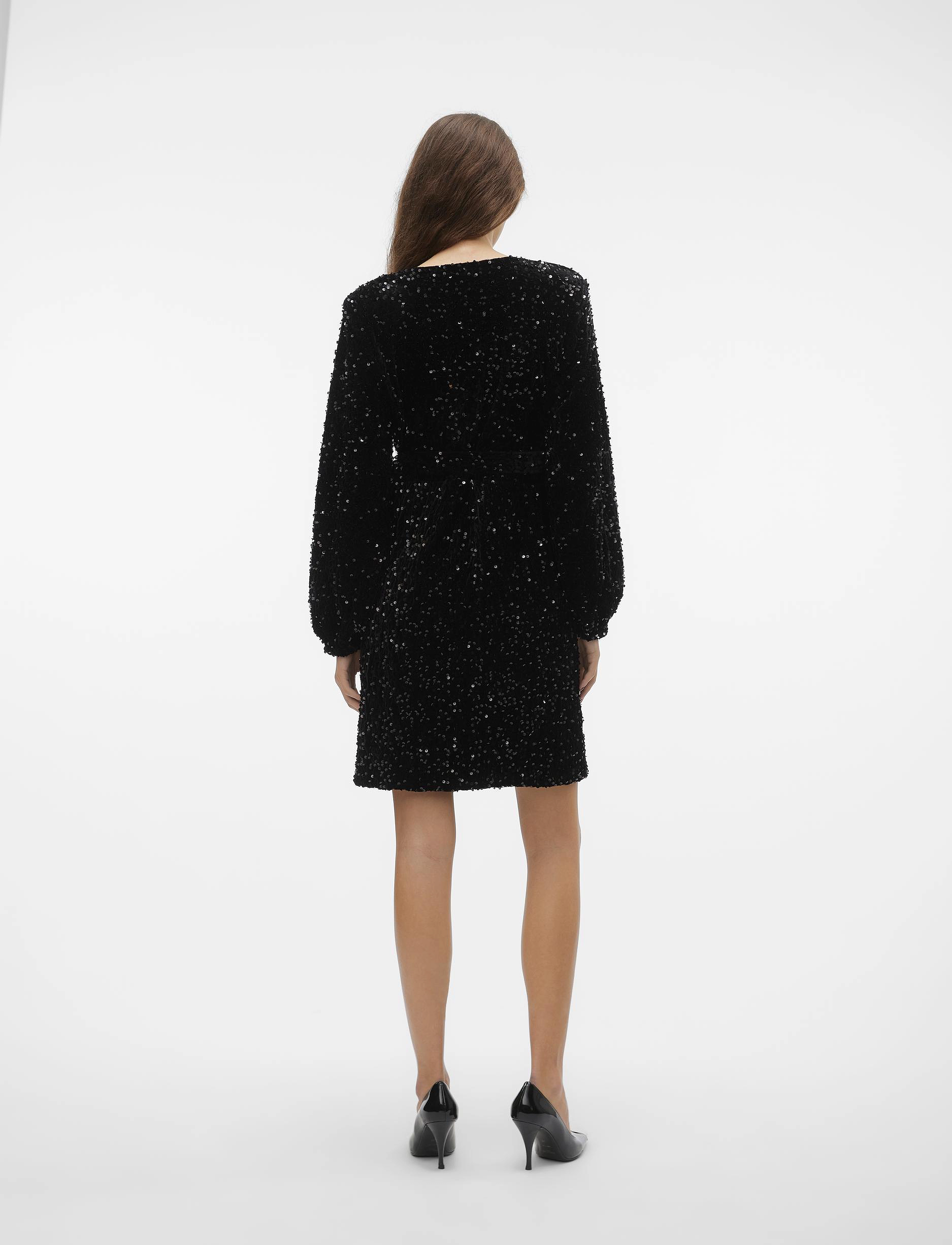 Vero Moda - VMBELLA LS WRAP SHORT DRESS JRS - festtøj til outletpriser - black - 3