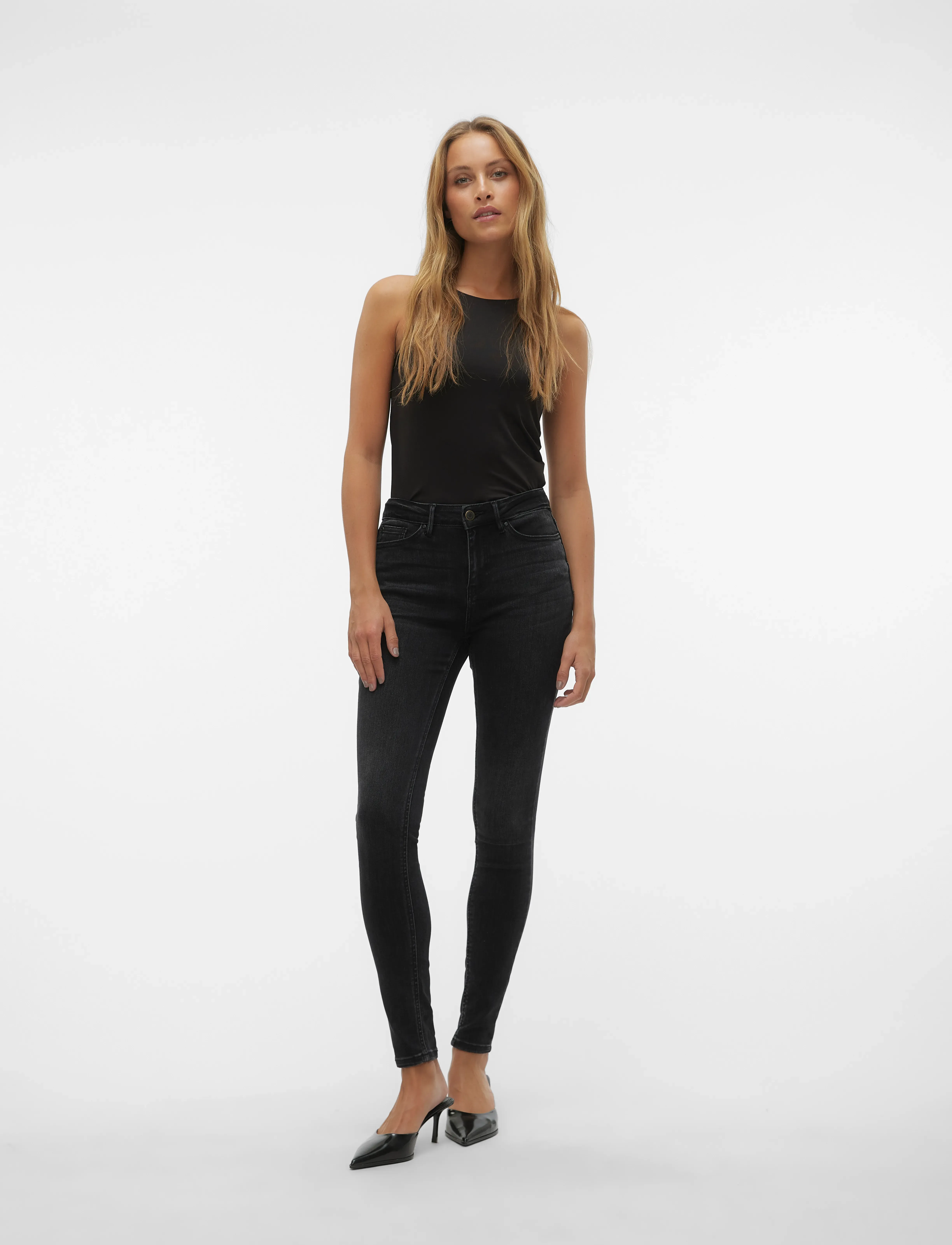 Vero Moda VMFLASH MR SKINNY JEANS LI111 GA NOOS - Jeans - BLACK DENIM / black