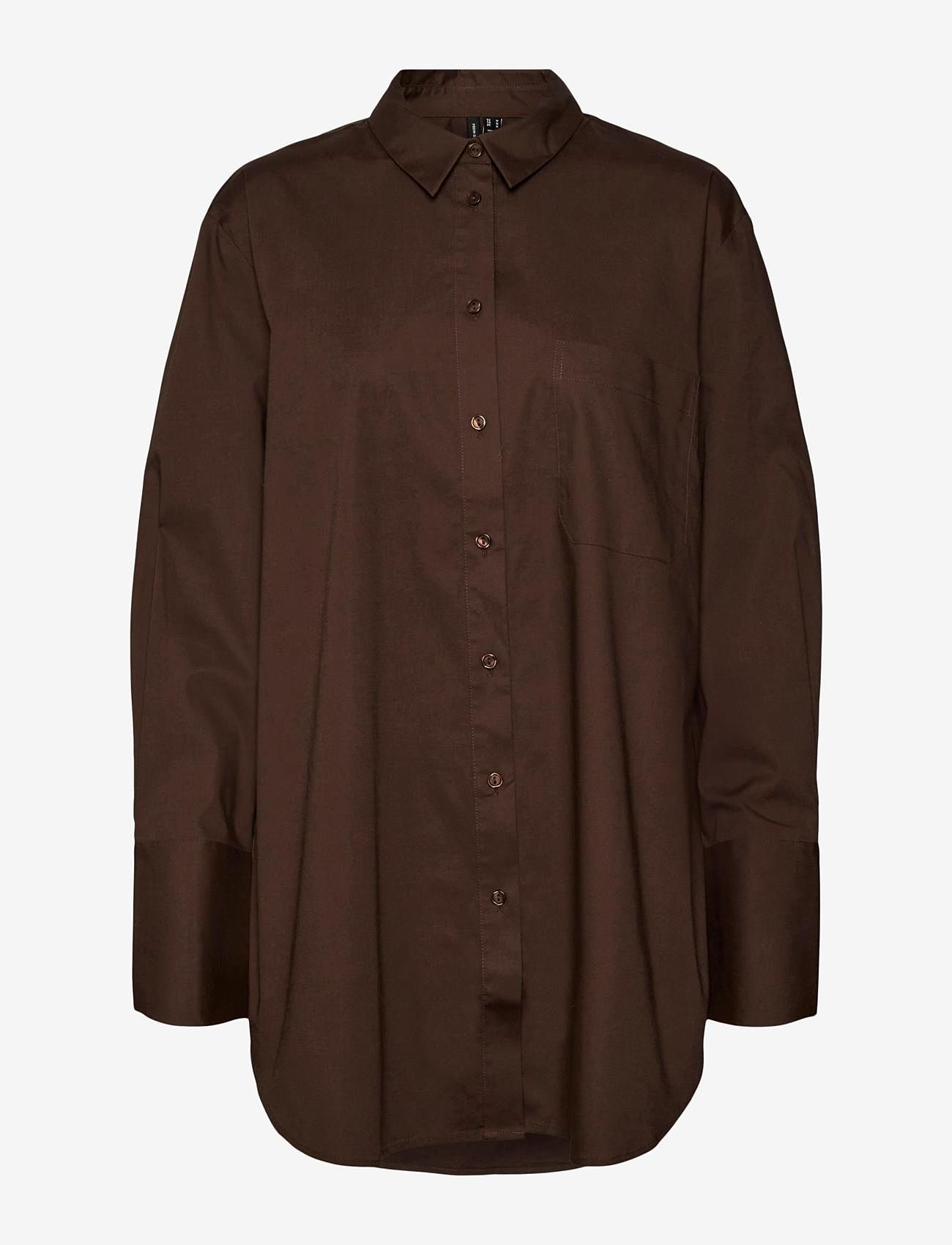Vero Moda - VMMATHILDE LS SHIRT D2 - langærmede skjorter - chocolate brown - 0