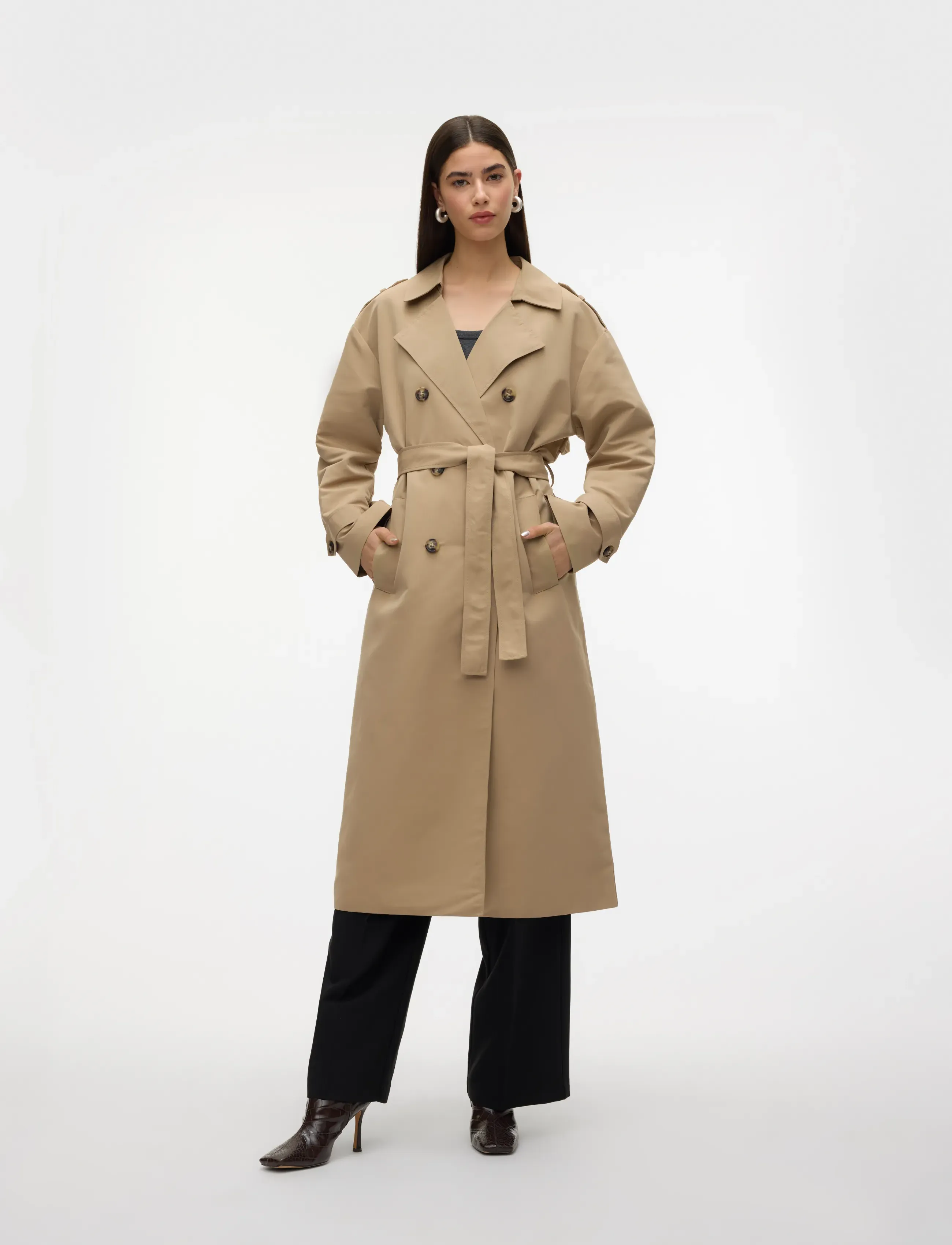 Vero Moda VMCHLOE LONG TRENCHCOAT GA NOOS - Trenchs - SILVER MINK / beige