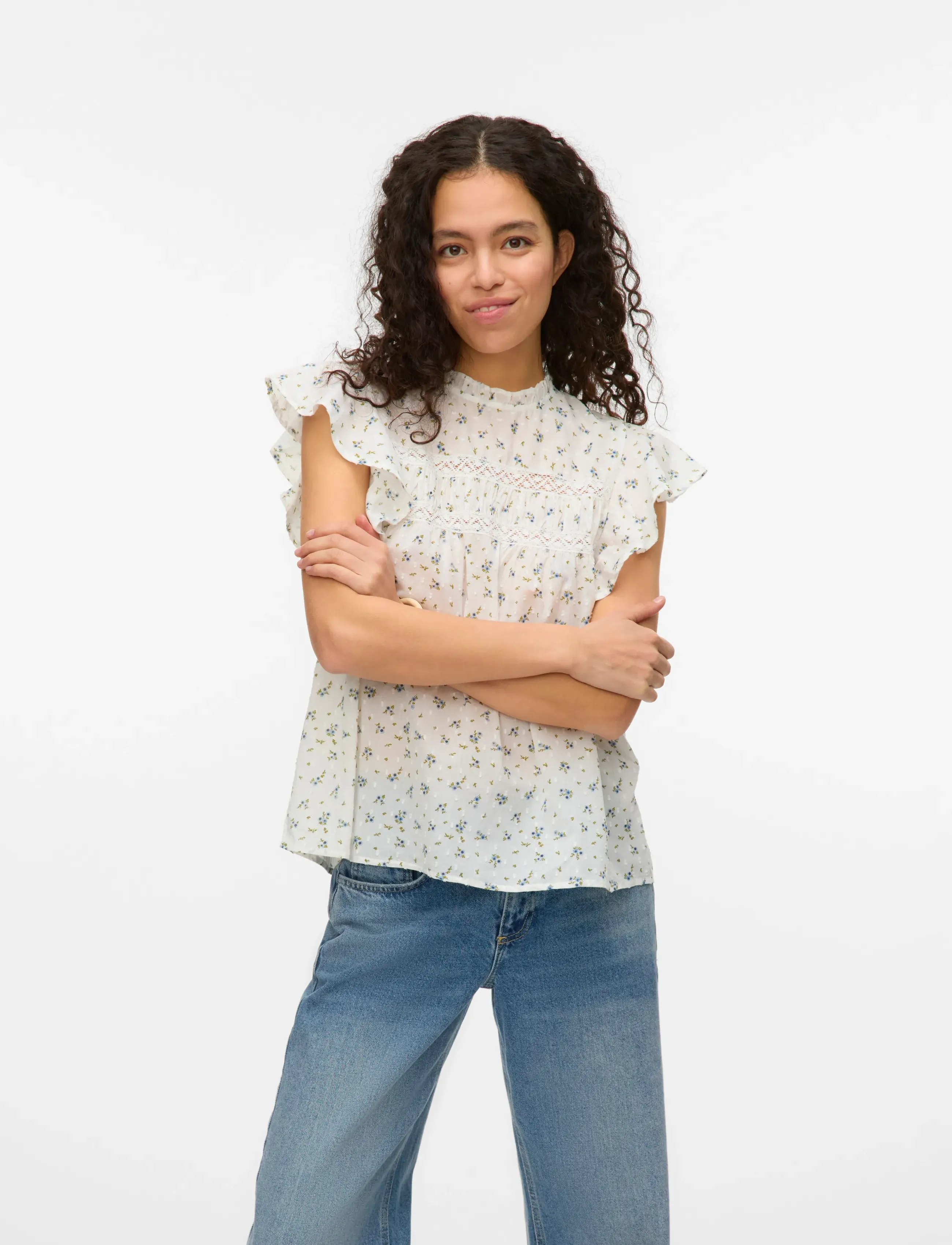 Vero Moda VMTRINE SL LACE TOP WVN NOOS - Blusen - SNOW WHITE / white