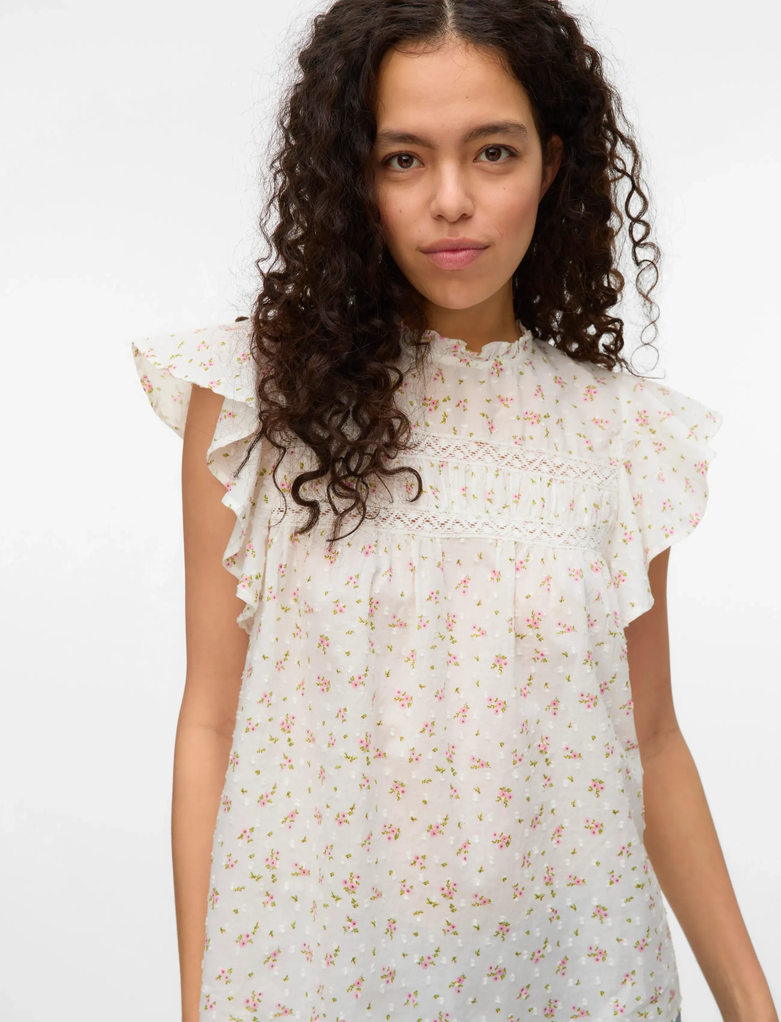 Vero Moda - VMTRINE SL LACE TOP WVN NOOS - Ærmeløse bluser - snow white - 4