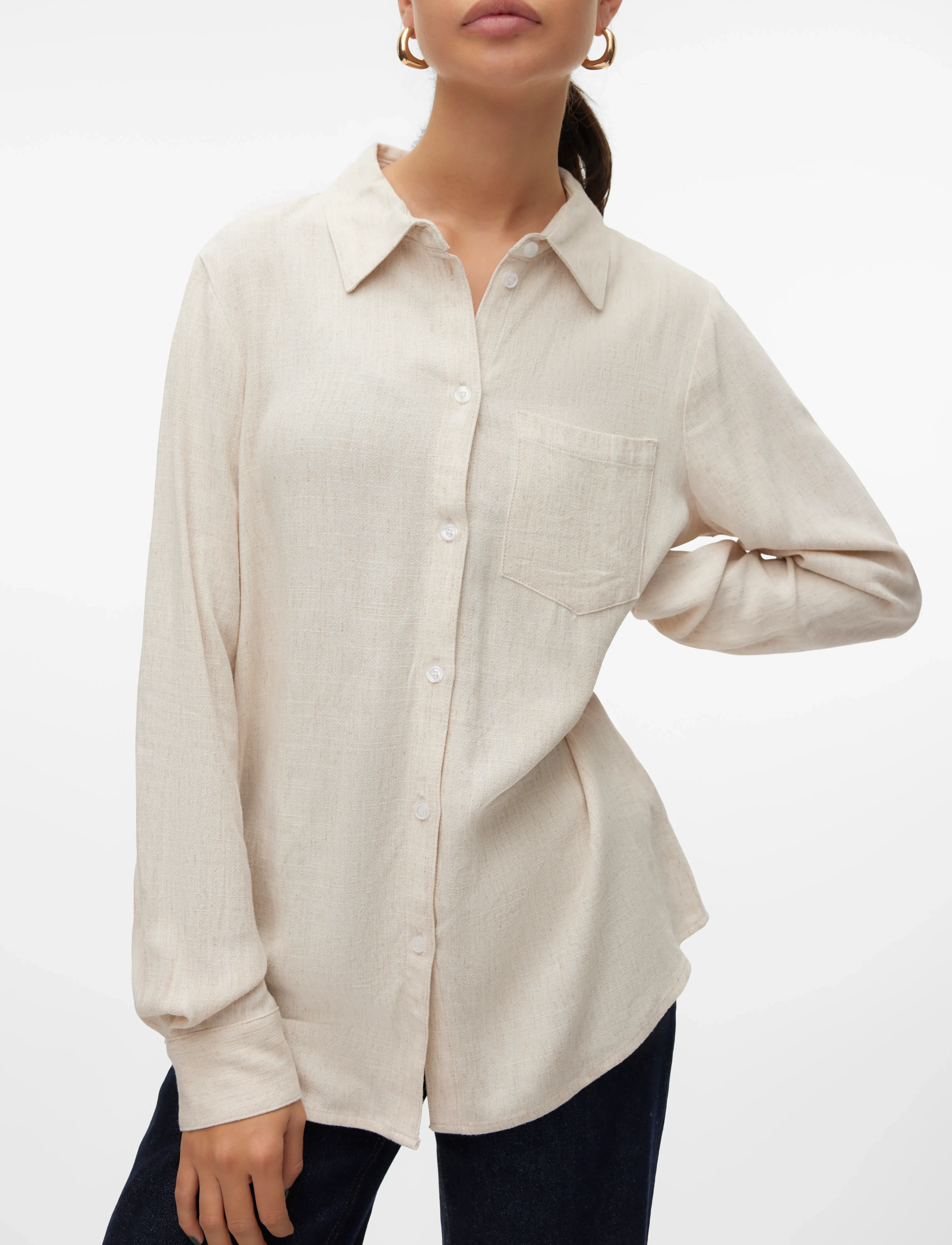 Vero Moda - VMVERA LS LINEN OVERSIZED SHIRT - langärmlige hemden - oatmeal - 4
