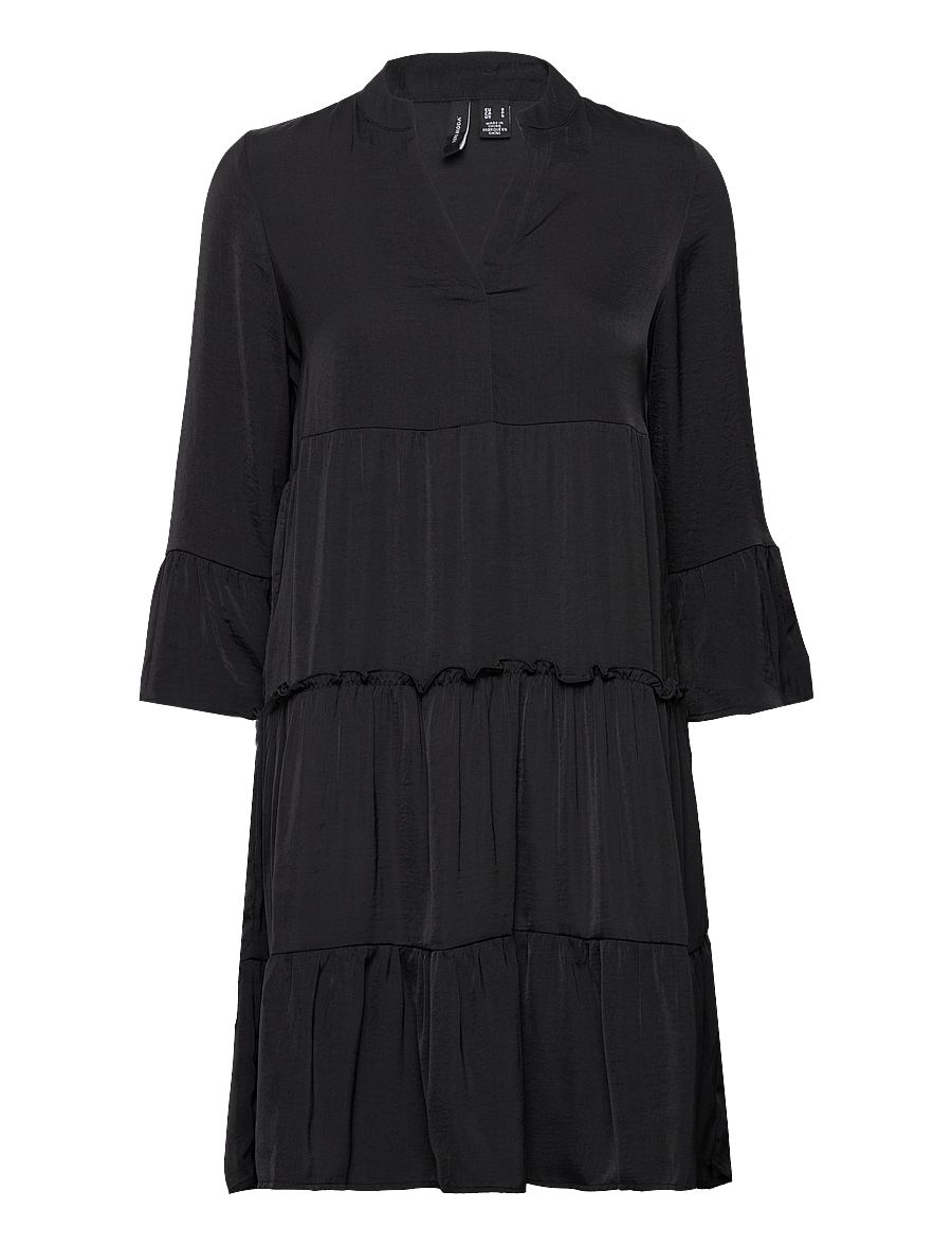 Vero Moda - VMKATRINE 3/4 SHORT DRESS WVN GA - korta klänningar - black - 1