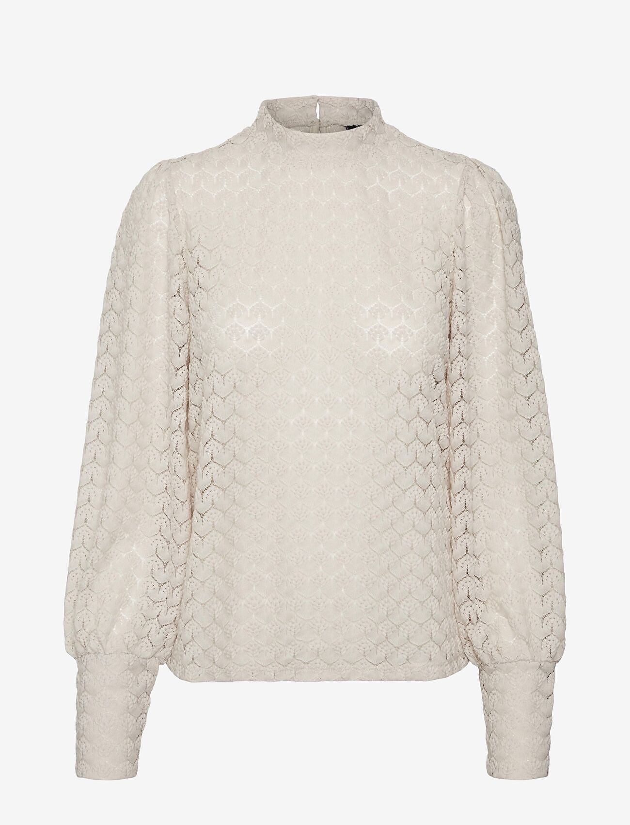 Vero Moda - VMBECCA LS HIGH NECK LACE TOP JRS NOOS - langærmede bluser - pumice stone - 1