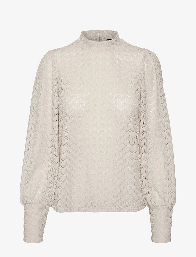 Vero Moda - VMBECCA LS HIGH NECK LACE TOP JRS NOOS - langærmede bluser - pumice stone - 1