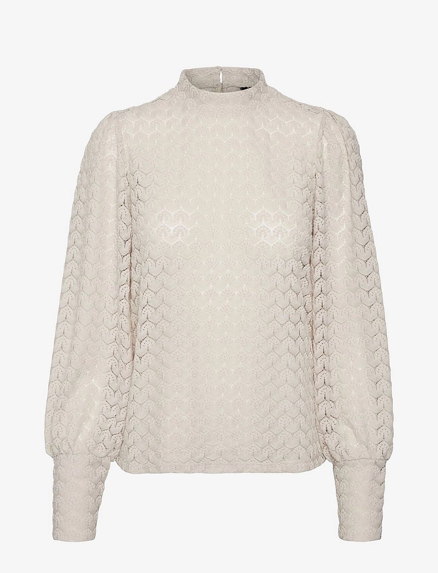 Vero Moda - VMBECCA LS HIGH NECK LACE TOP JRS NOOS - blūzes ar garām piedurknēm - pumice stone - 1