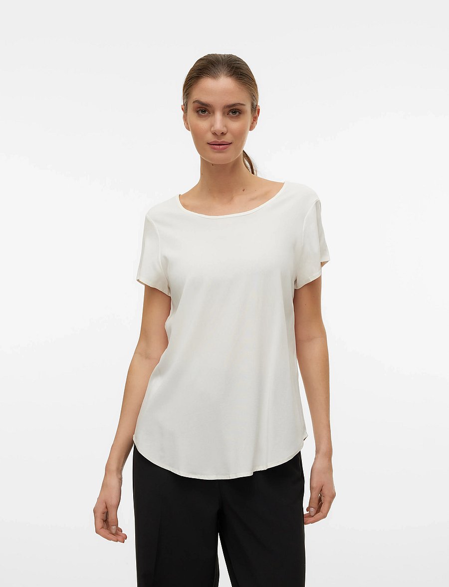 Vero Moda - VMBELLA SS TOP WVN NOOS - t-shirts - snow white - 0