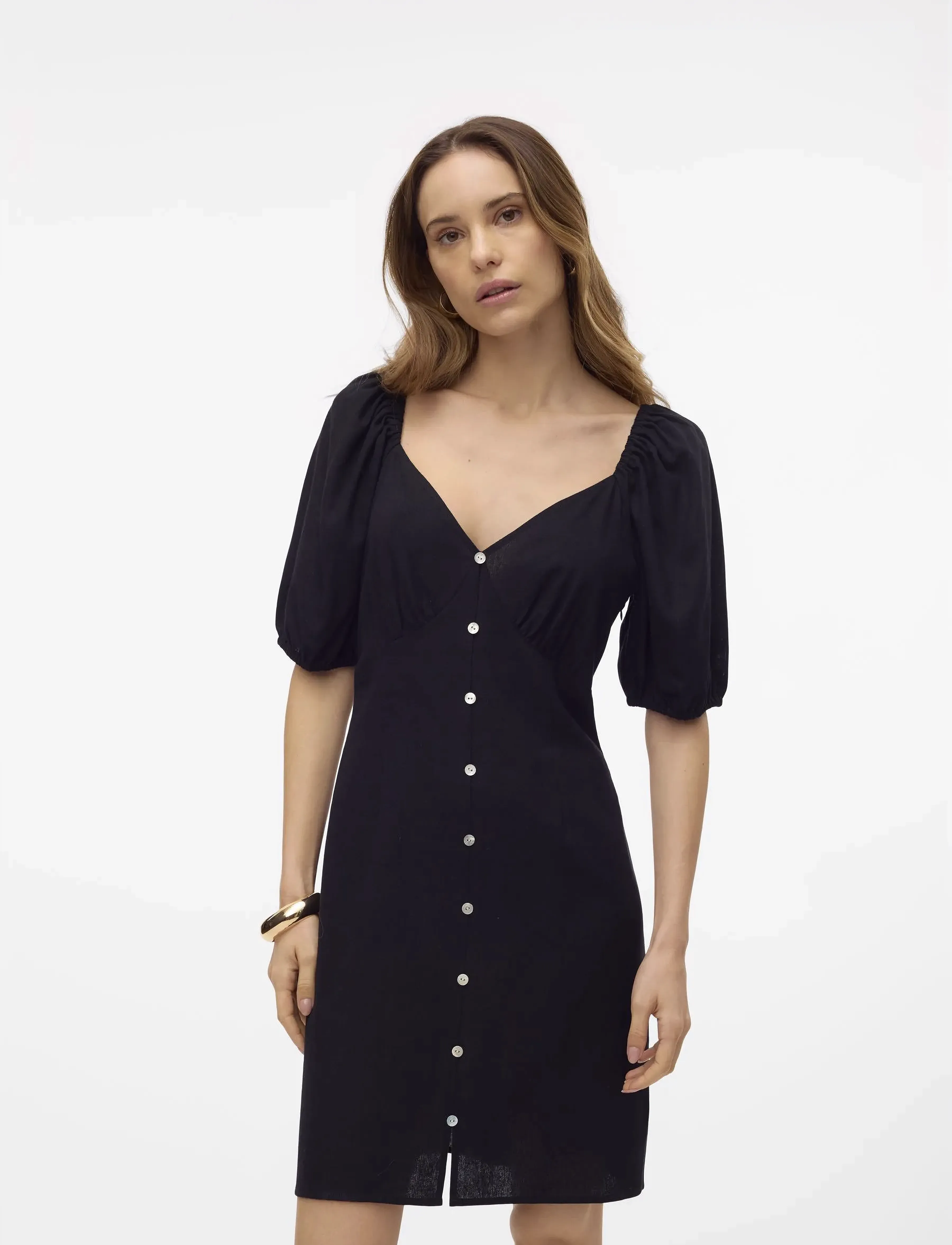 Vero Moda VMMYMILO 2/4 SHORT BUTTON DRESS WVN GA - Kjoler - BLACK / black