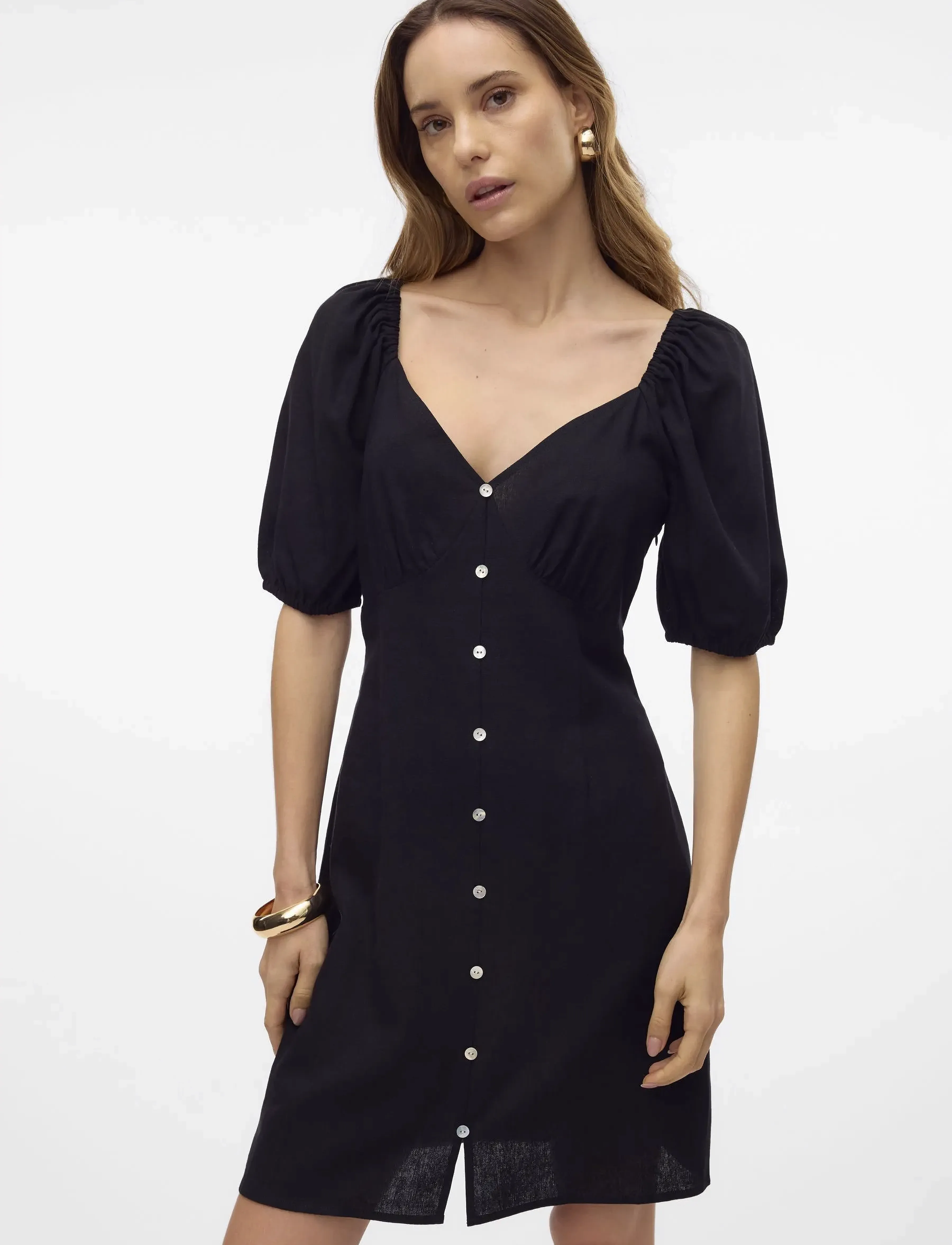 Vero Moda - VMMYMILO 2/4 SHORT BUTTON DRESS WVN GA - laveste priser - black - 5