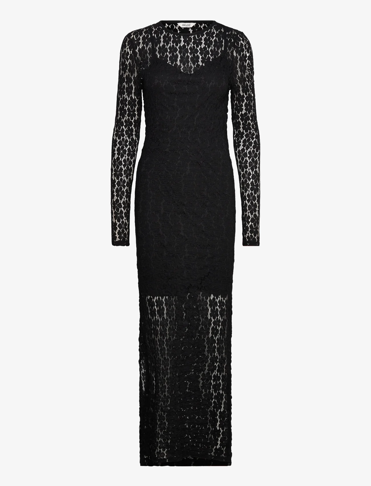 Vero Moda - VMIVANIA LS O-NECK ANKLE LACE DRESS VMA - nėriniuotos suknelės - black - 0