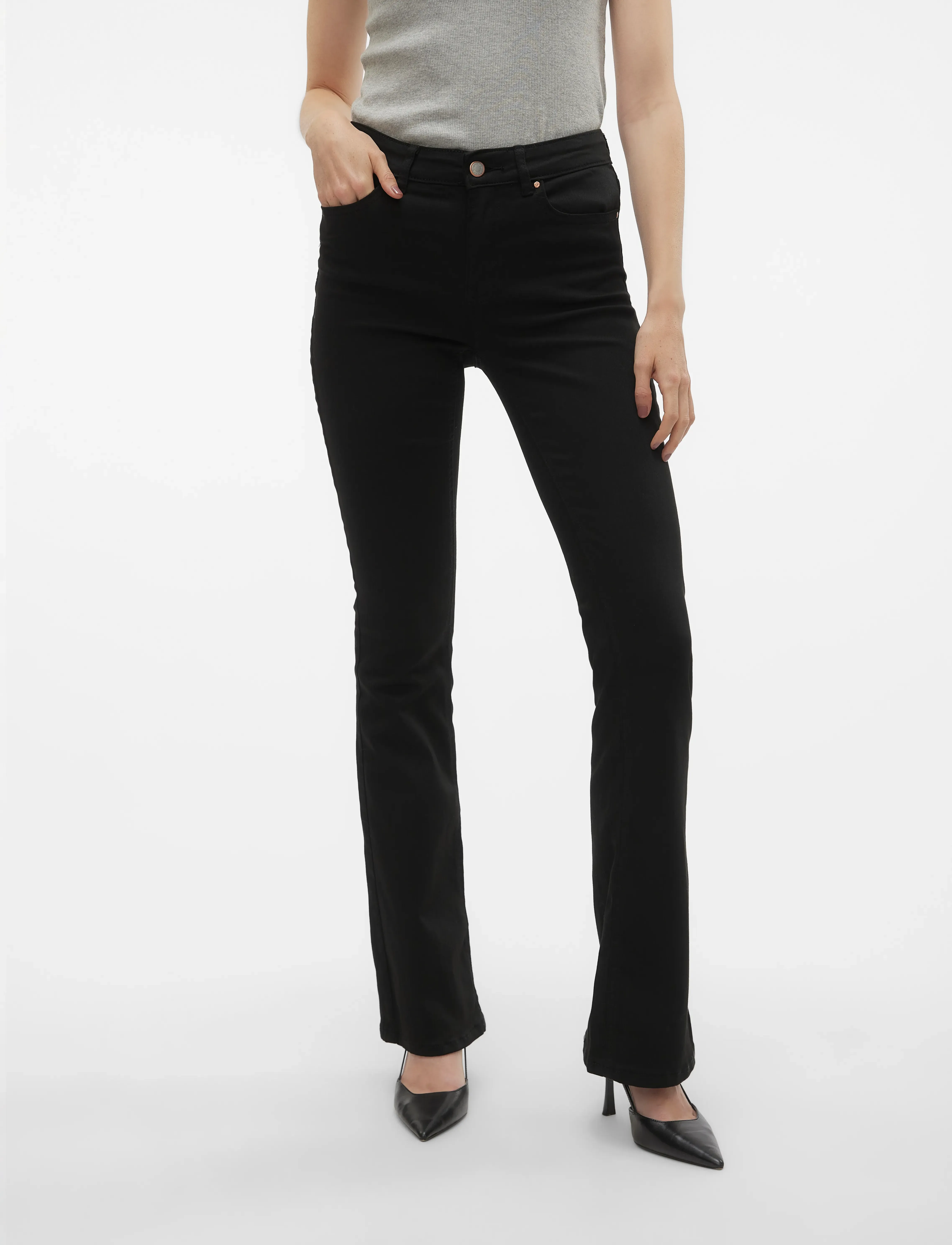 Vero Moda VMFLASH MR FLARED JEANS LI140 GA NOOS - Jeans - BLACK / black