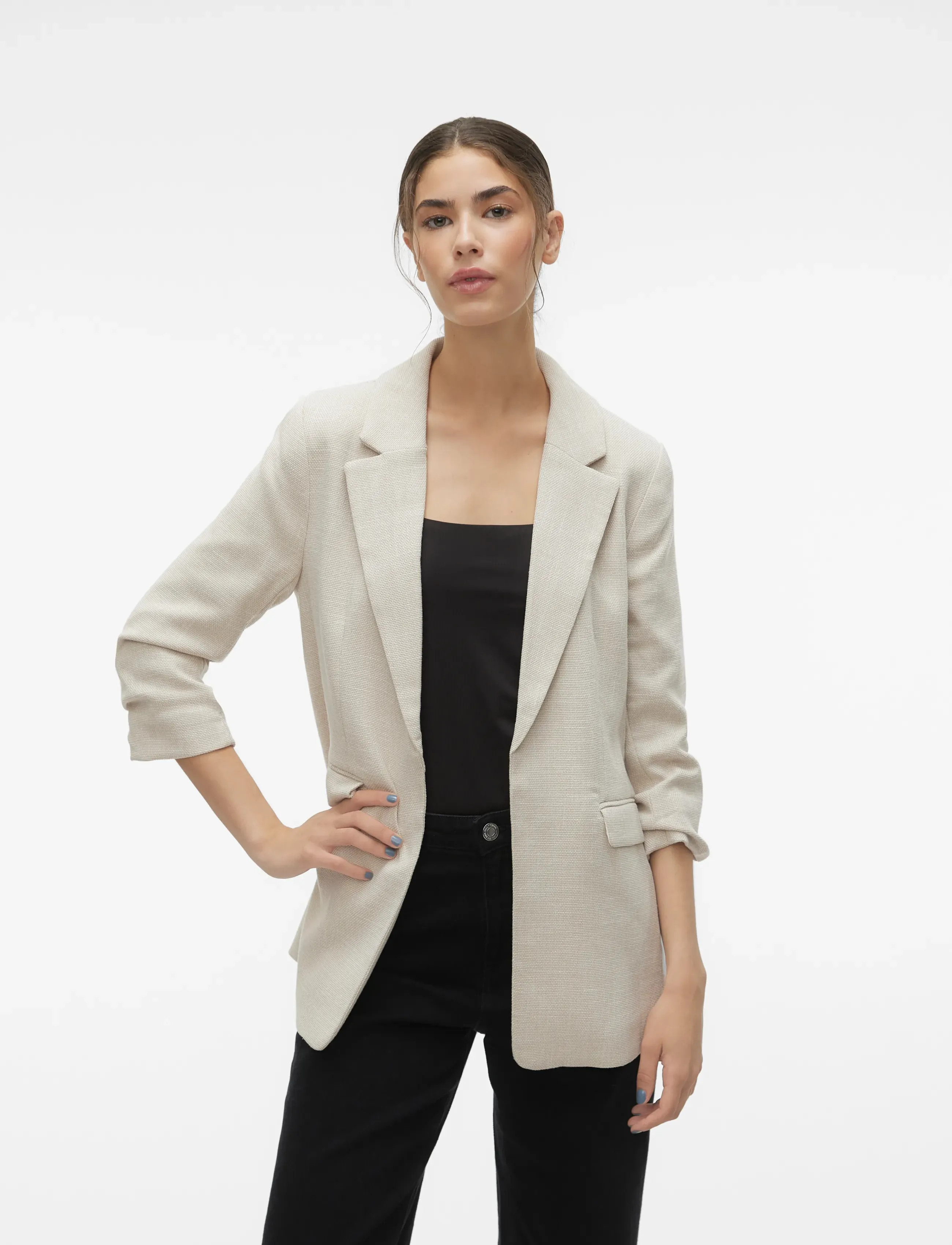 Vero Moda Vmfrida 3/4 Regular Blazer Noos, 34, Blazer, Beige - Single Breasted Frauen