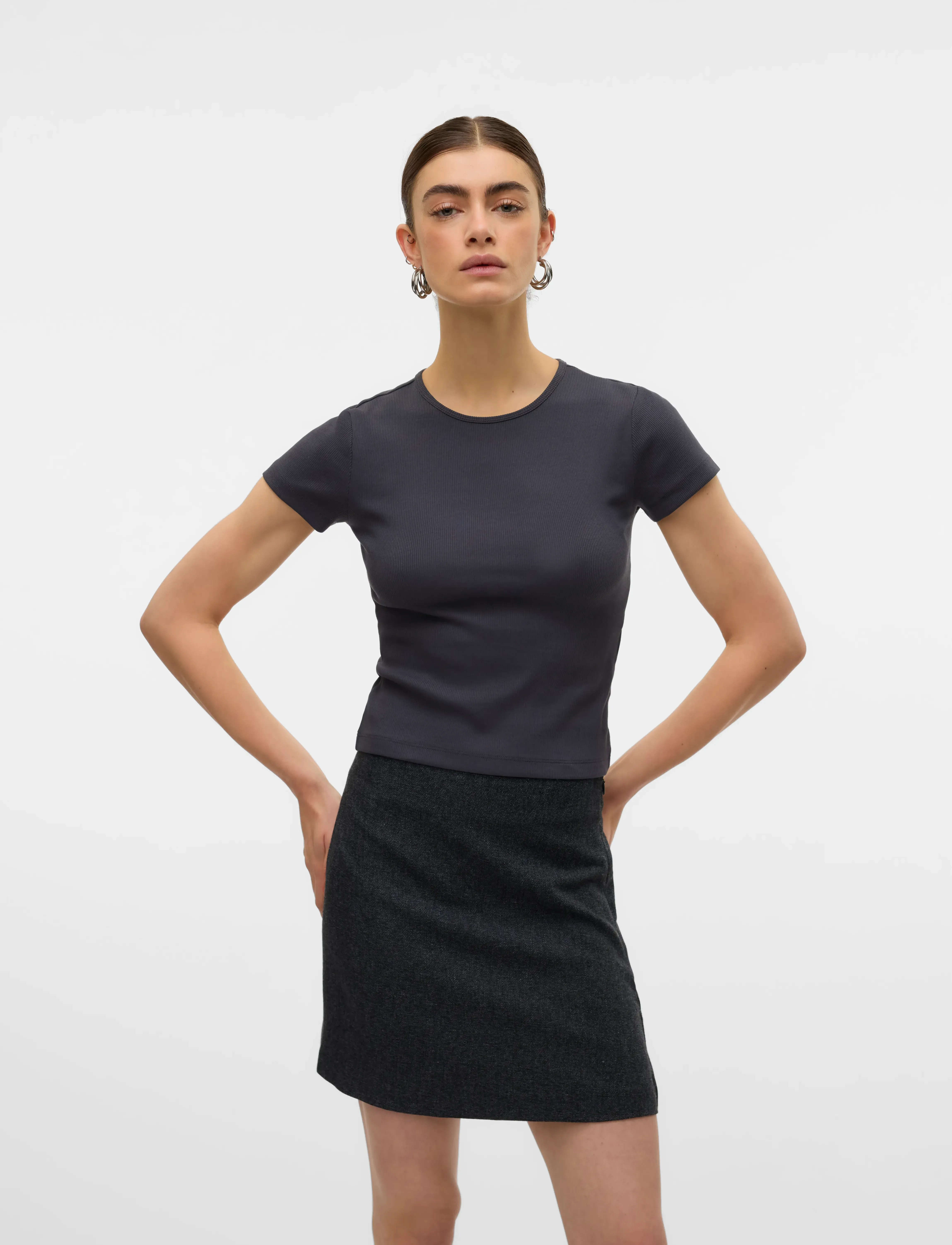 Vero Moda Vmchloe Ss Short Top Jrs Noos, M, Grey, T-Shirts & Toppe > Kortærmede, Dame