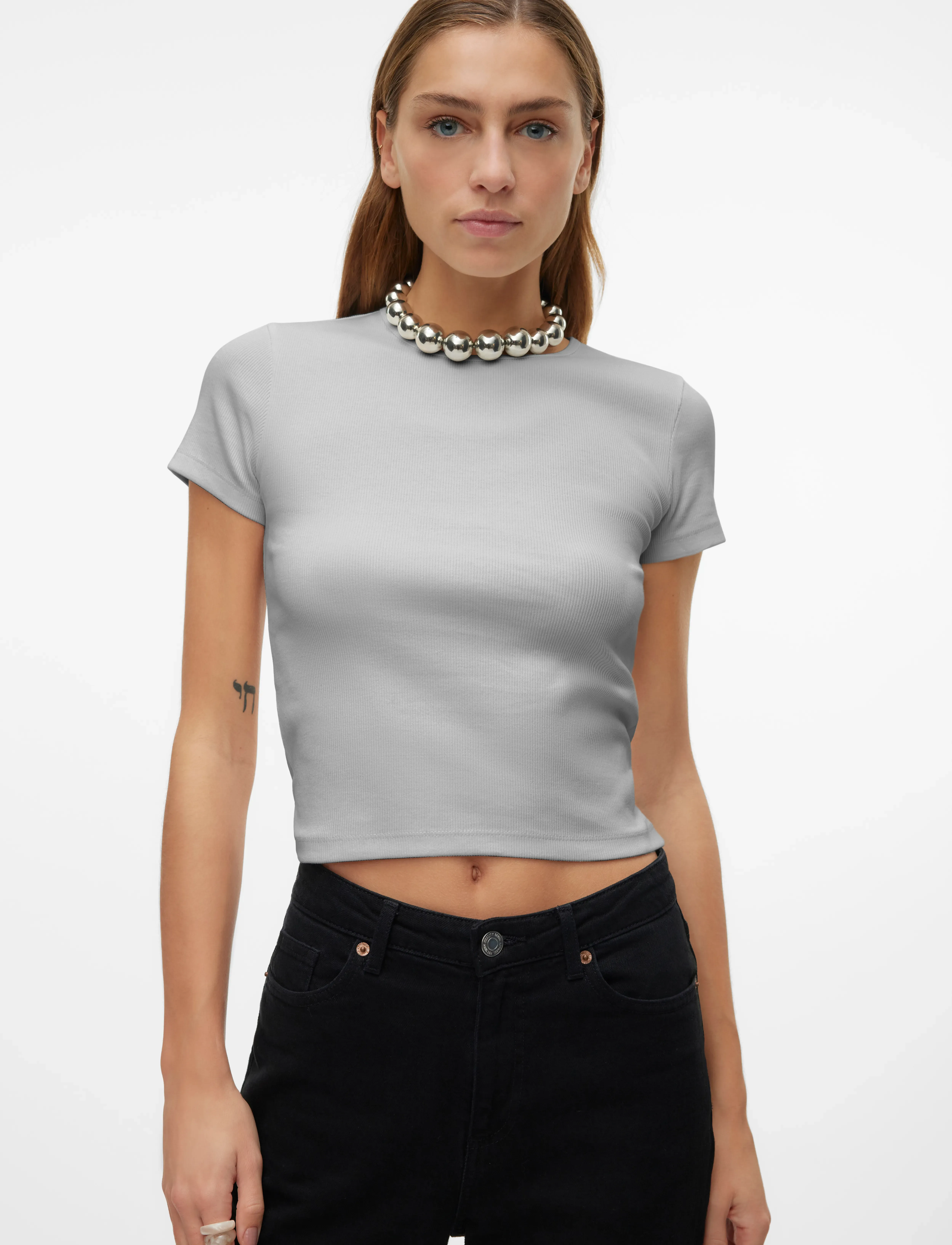 Vero Moda - VMCHLOE SS SHORT TOP JRS NOOS - t-shirts - light grey melange - 3