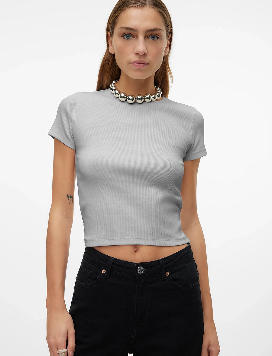 Vero Moda - VMCHLOE SS SHORT TOP JRS NOOS - t-shirts - light grey melange - 3