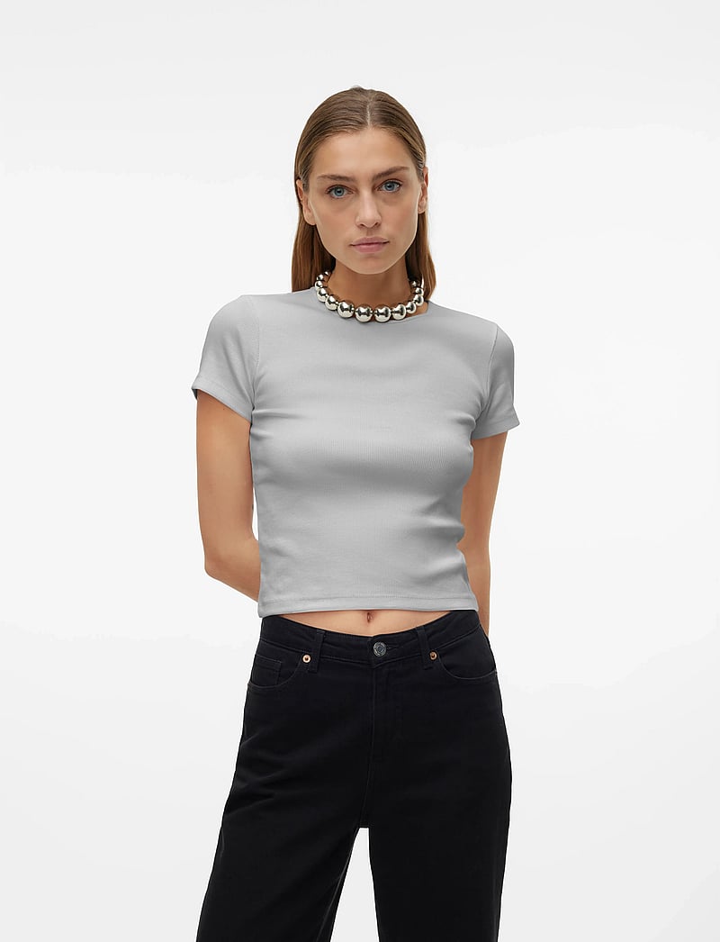 Vero Moda - VMCHLOE SS SHORT TOP JRS NOOS - t-shirts - light grey melange - 5