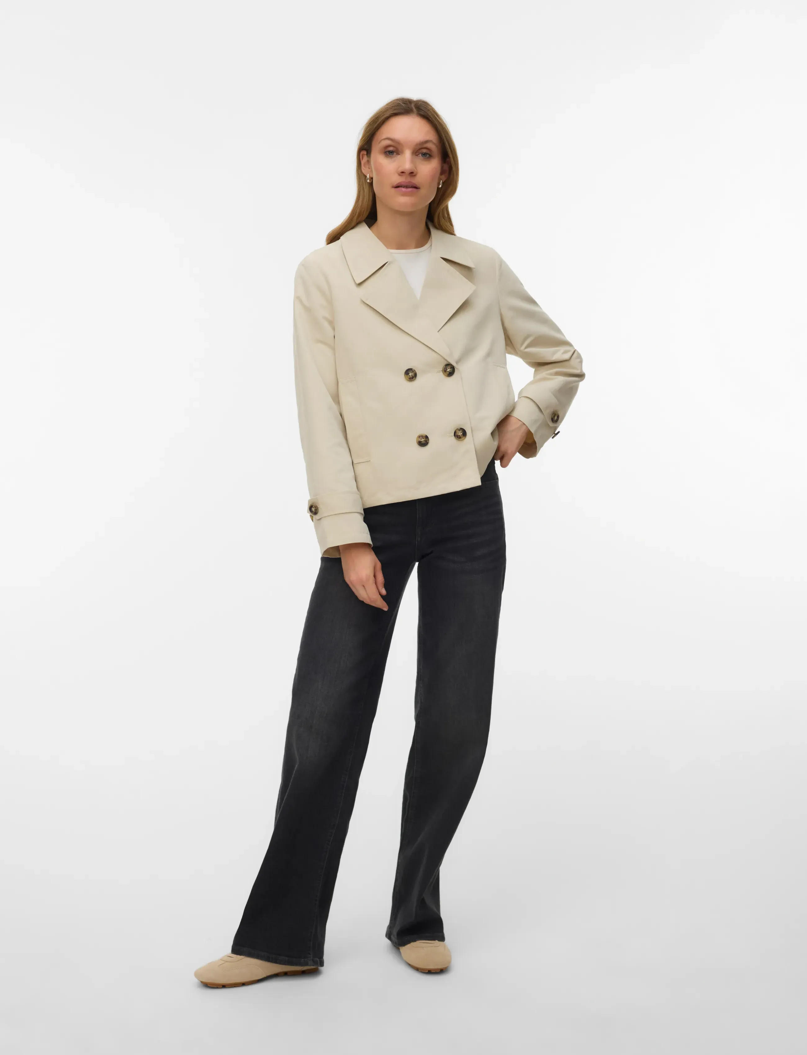 Vero Moda %Vmchloemia Short Trenchcoat Noos, L, Beige, Frakker > Trenchcoats, Dame