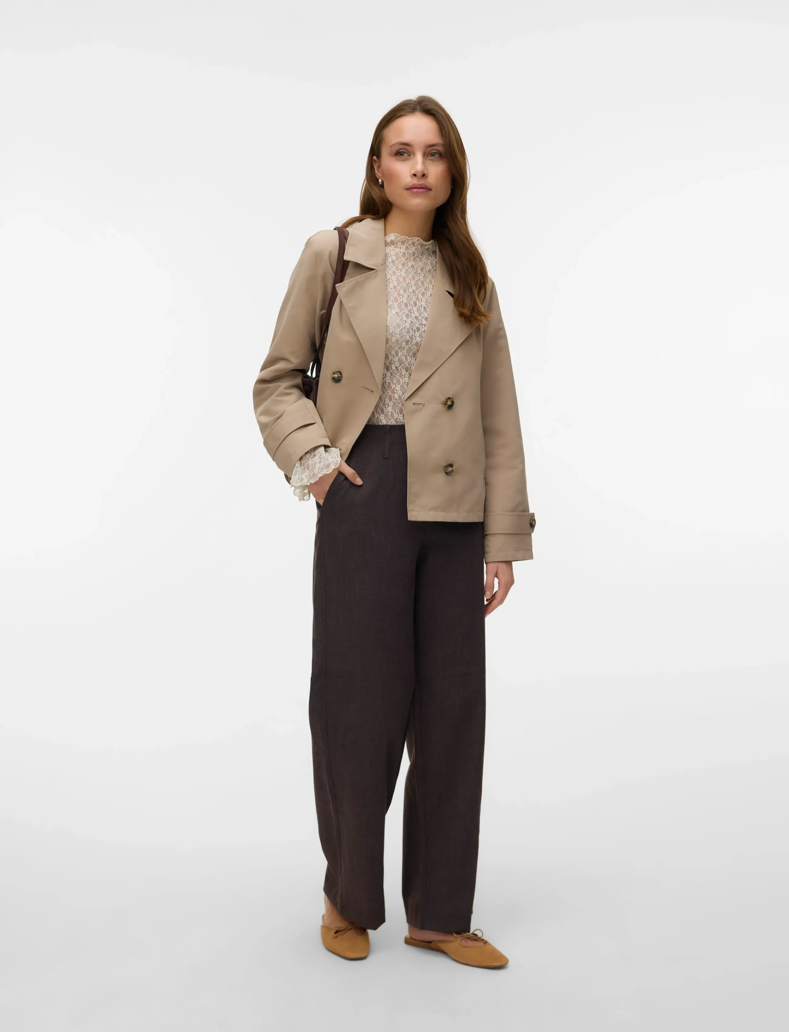 Vero Moda %Vmchloemia Short Trenchcoat Noos, XL, Beige, Frakker > Trenchcoats, Dame