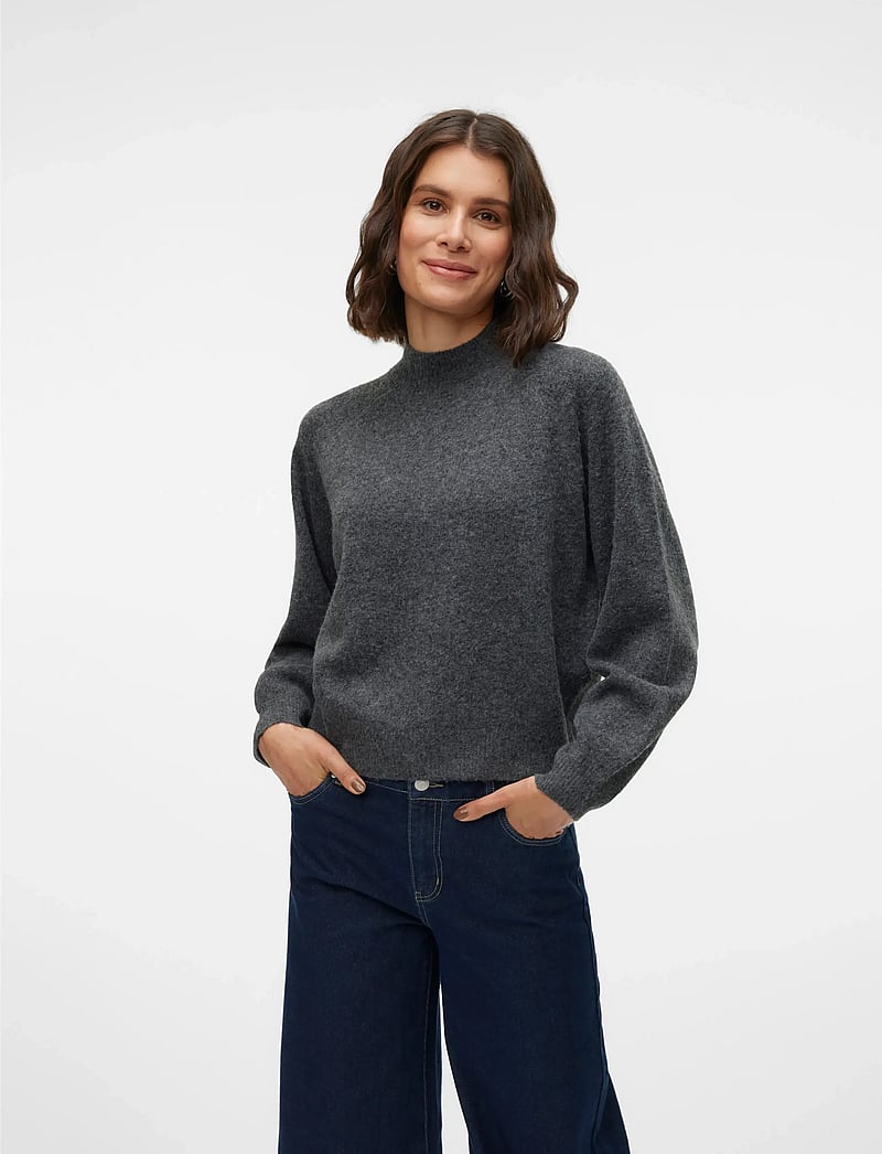 Vero Moda - VMLEAF LS HIGH NECK PULLOVER NOOS - pulls - dark grey melange - 0