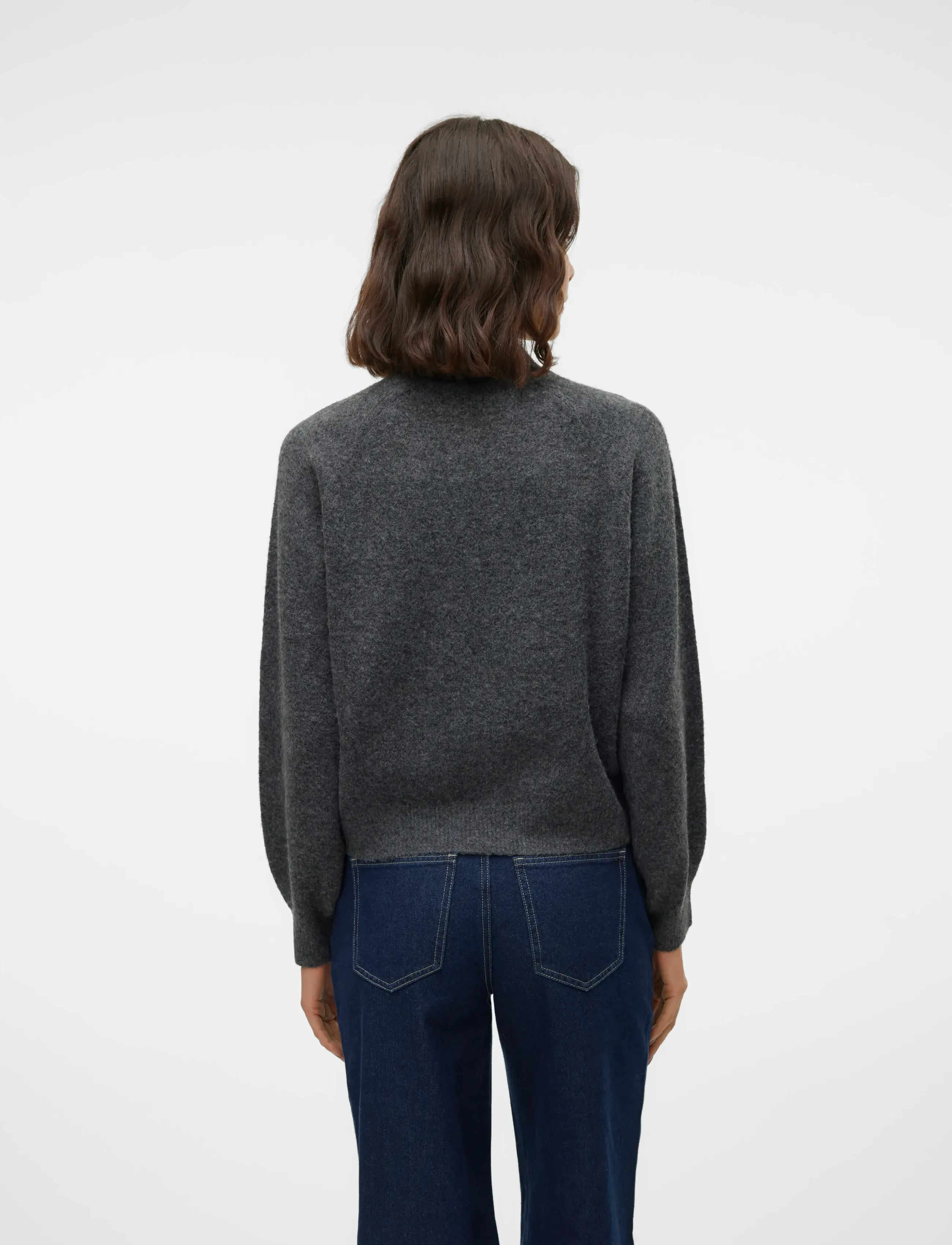 Vero Moda - VMLEAF LS HIGH NECK PULLOVER NOOS - džemperiai - dark grey melange - 2