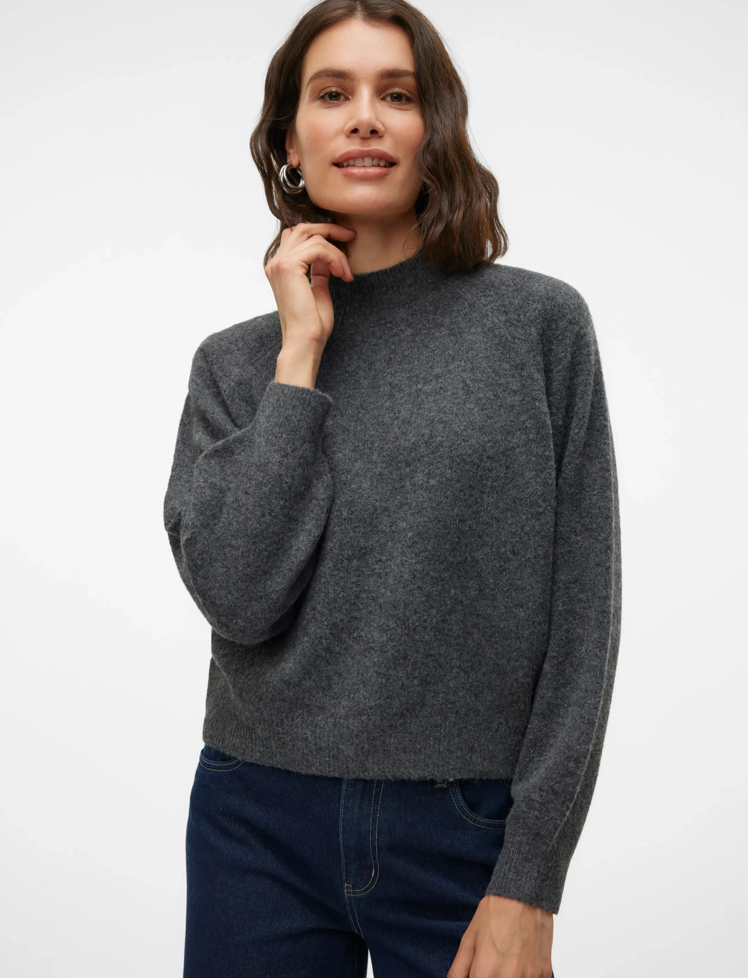 Vero Moda - VMLEAF LS HIGH NECK PULLOVER NOOS - džemperiai - dark grey melange - 3