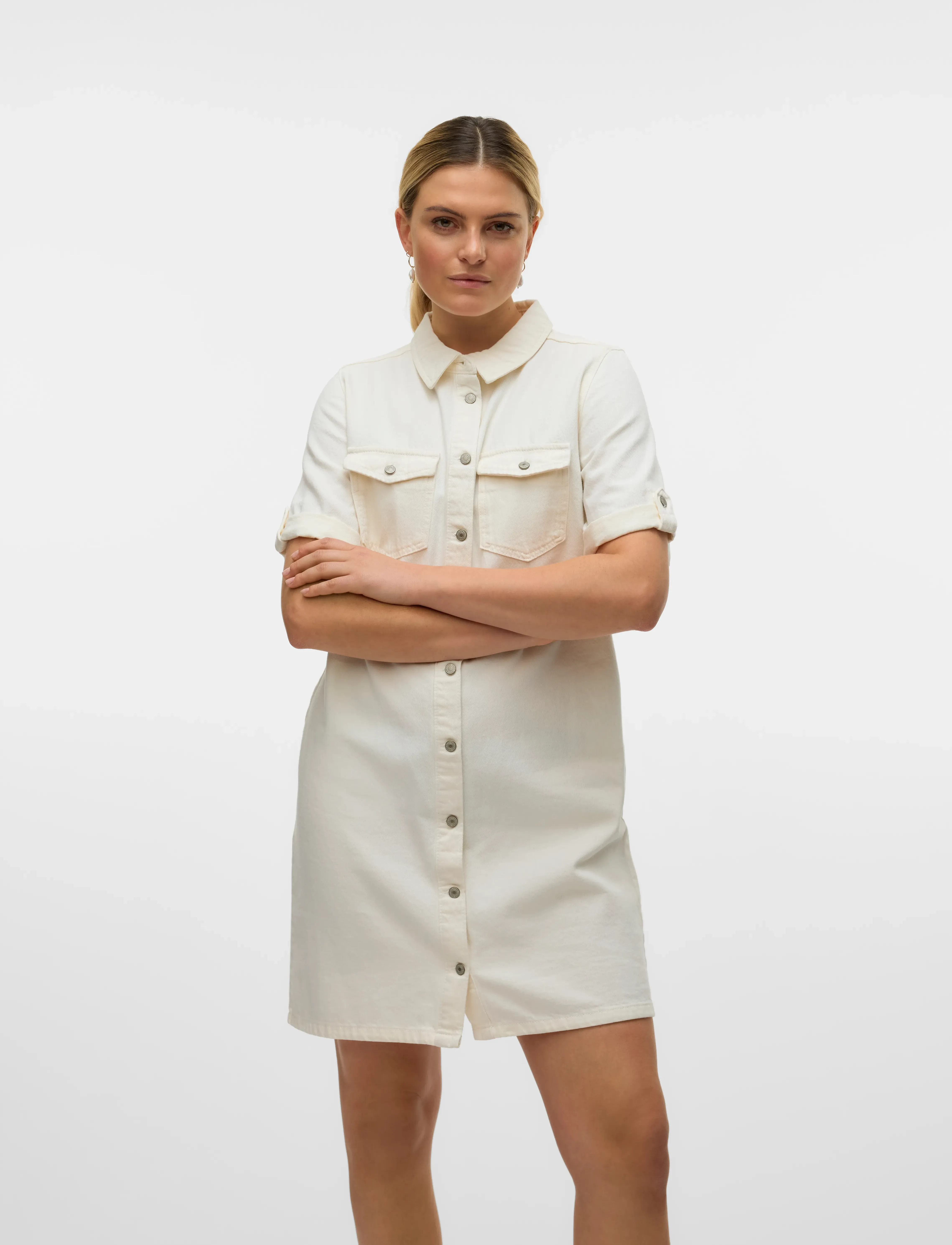 Vero Moda VMJENNIE SS SHORT DENIM DRESS GA NOOS - Korte kjoler - CLOUD DANCER / white