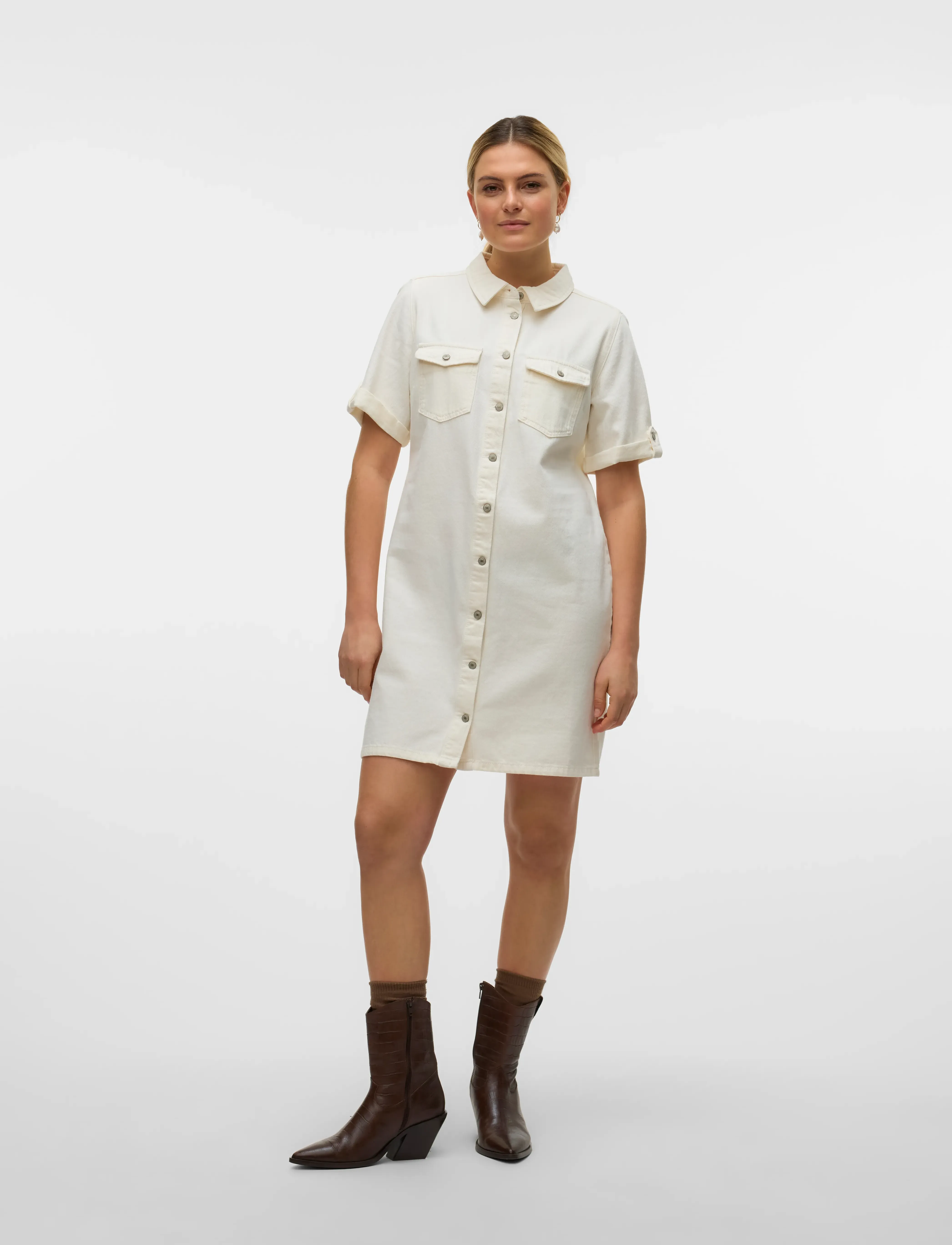 Vero Moda - VMJENNIE SS SHORT DENIM DRESS GA NOOS - skjortekjoler - cloud dancer - 4