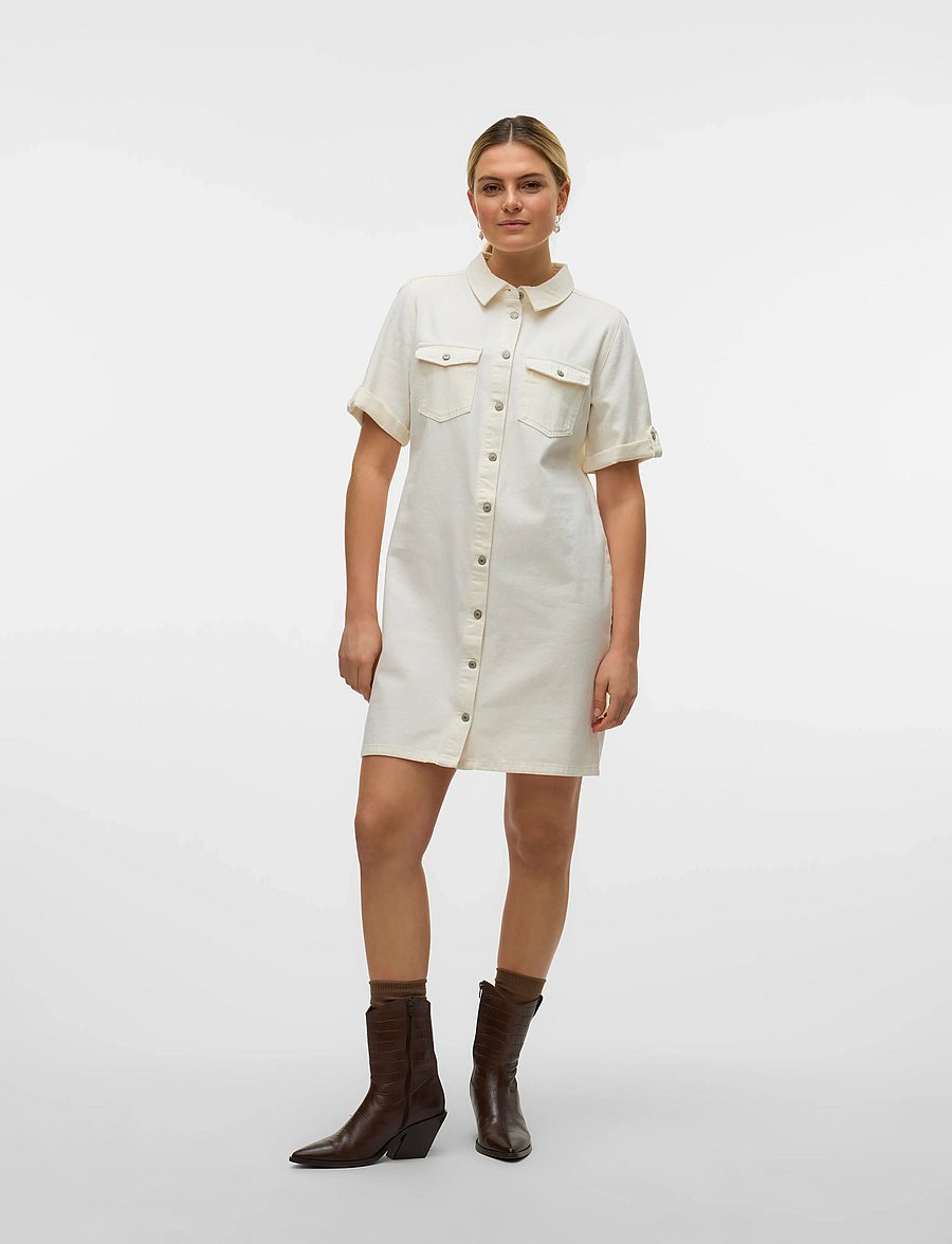 Vero Moda - VMJENNIE SS SHORT DENIM DRESS GA NOOS - robes chemises - cloud dancer - 4