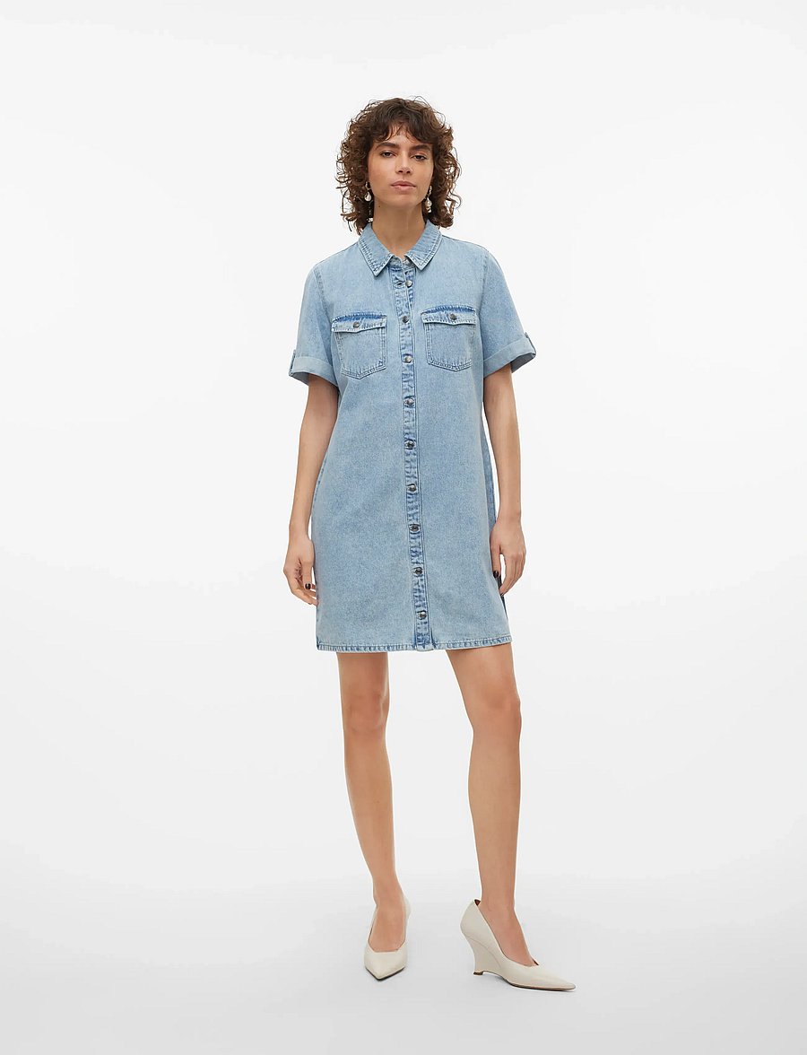 Vero Moda - VMJENNIE SS SHORT DENIM DRESS GA NOOS - robes chemises - light blue denim - 4