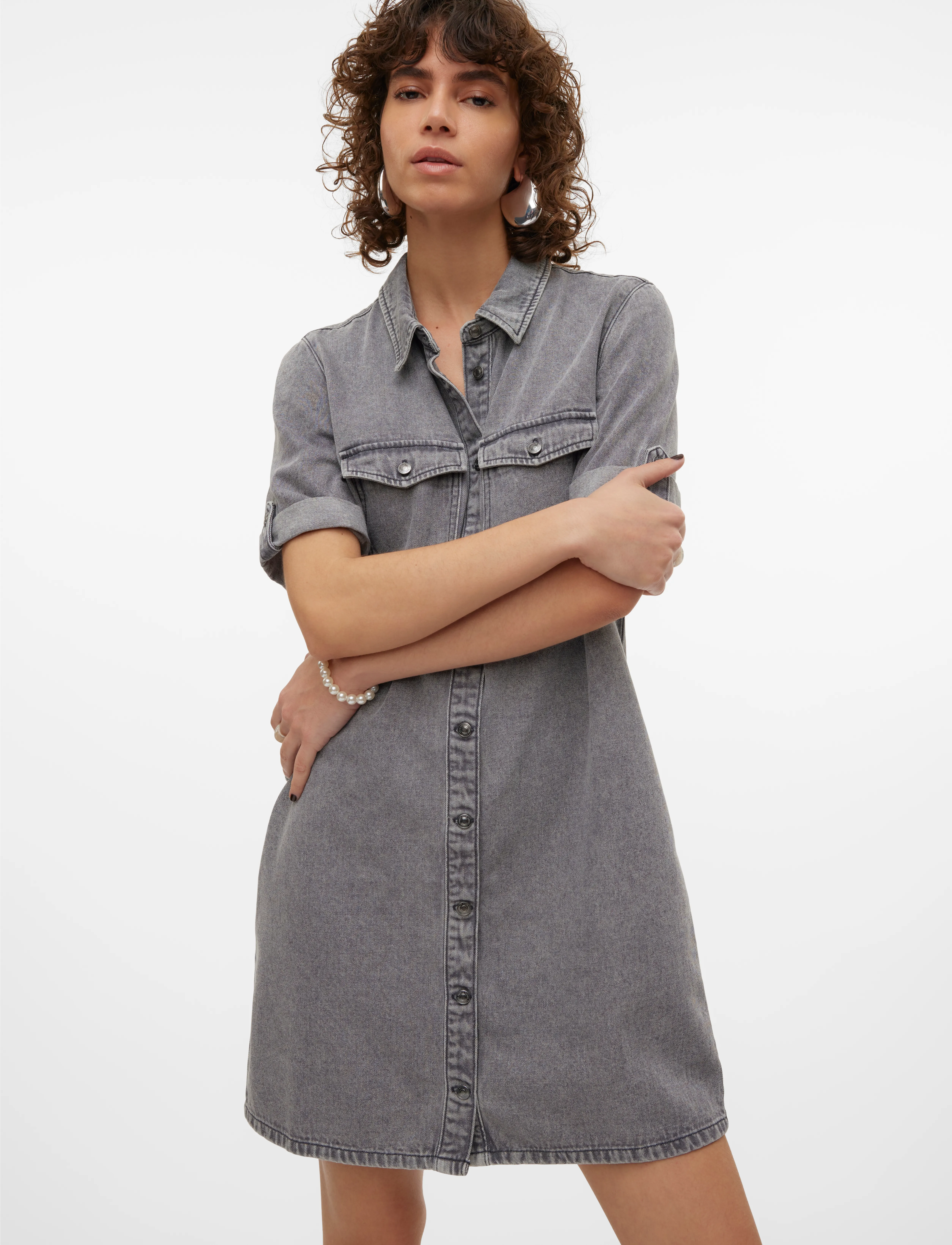 Vero Moda - VMJENNIE SS SHORT DENIM DRESS GA NOOS - skjortekjoler - medium grey denim - 4