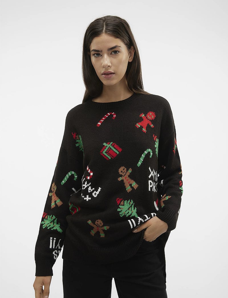 Vero Moda - VMXMASPARTY LS H/L O-NECK PULL. XMAS EXC - jõulukampsunid - black - 3