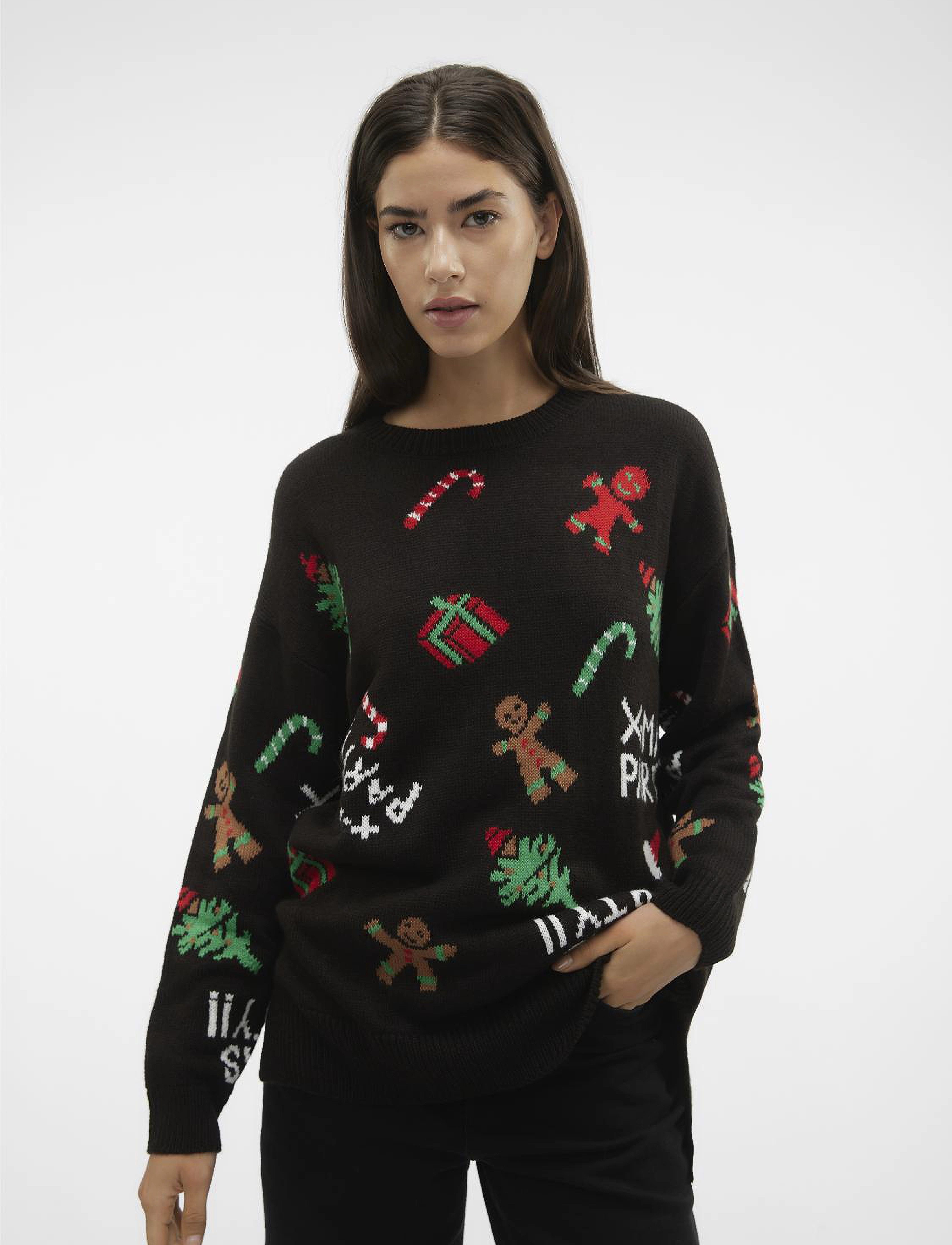 Vero Moda - VMXMASPARTY LS H/L O-NECK PULL. XMAS EXC - laveste priser - black - 3
