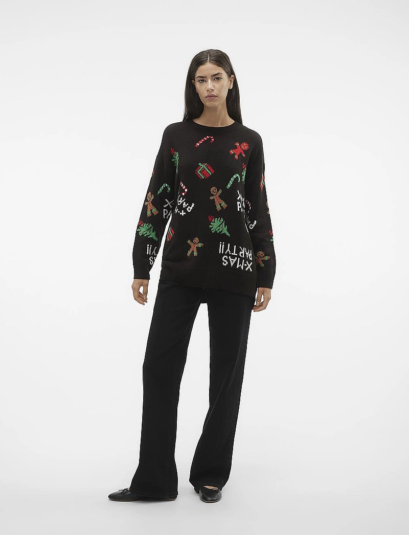 Vero Moda - VMXMASPARTY LS H/L O-NECK PULL. XMAS EXC - jõulukampsunid - black - 4