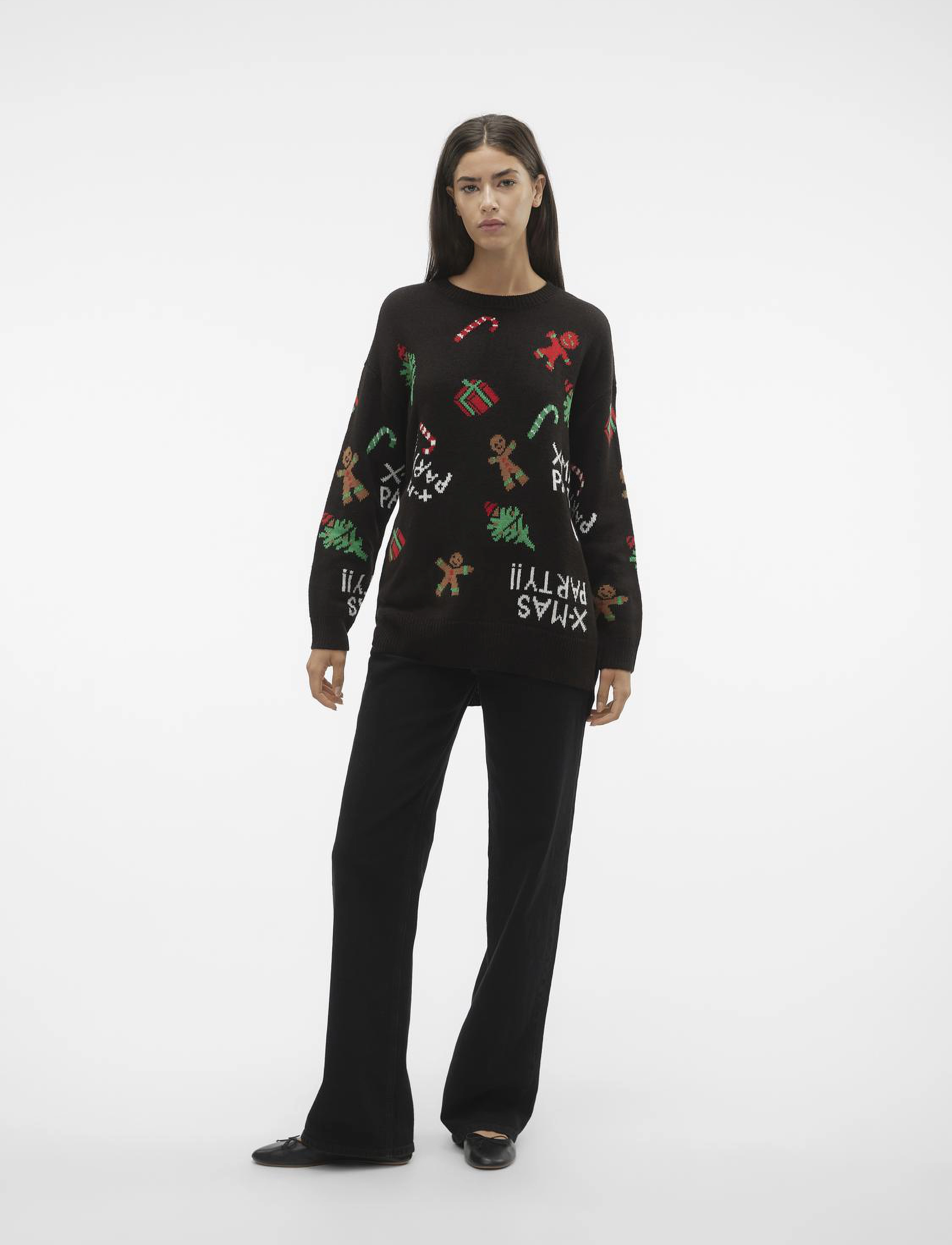 Vero Moda - VMXMASPARTY LS H/L O-NECK PULL. XMAS EXC - laveste priser - black - 4